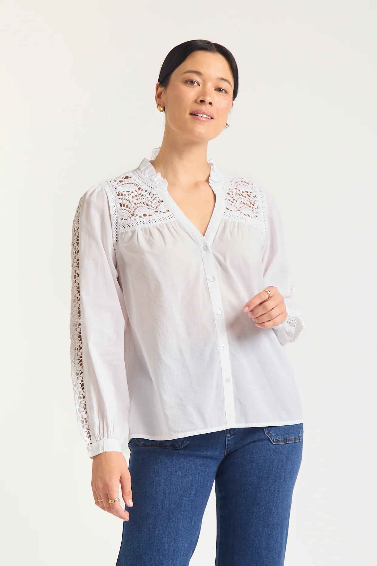 Anika Lace Shirt In White - Image 3