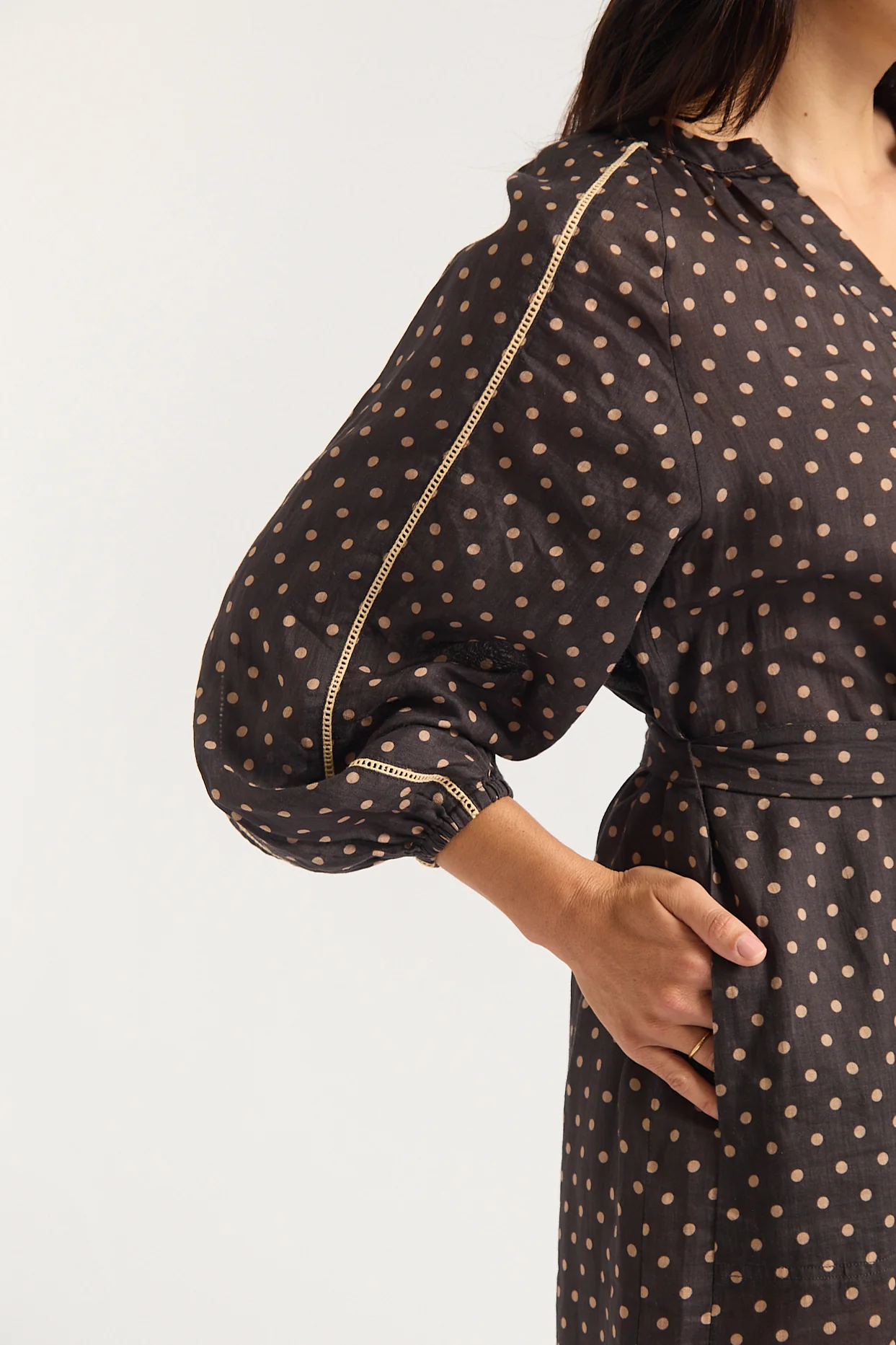 Antonia Ramie Dress In Choc/Beige - Image 3