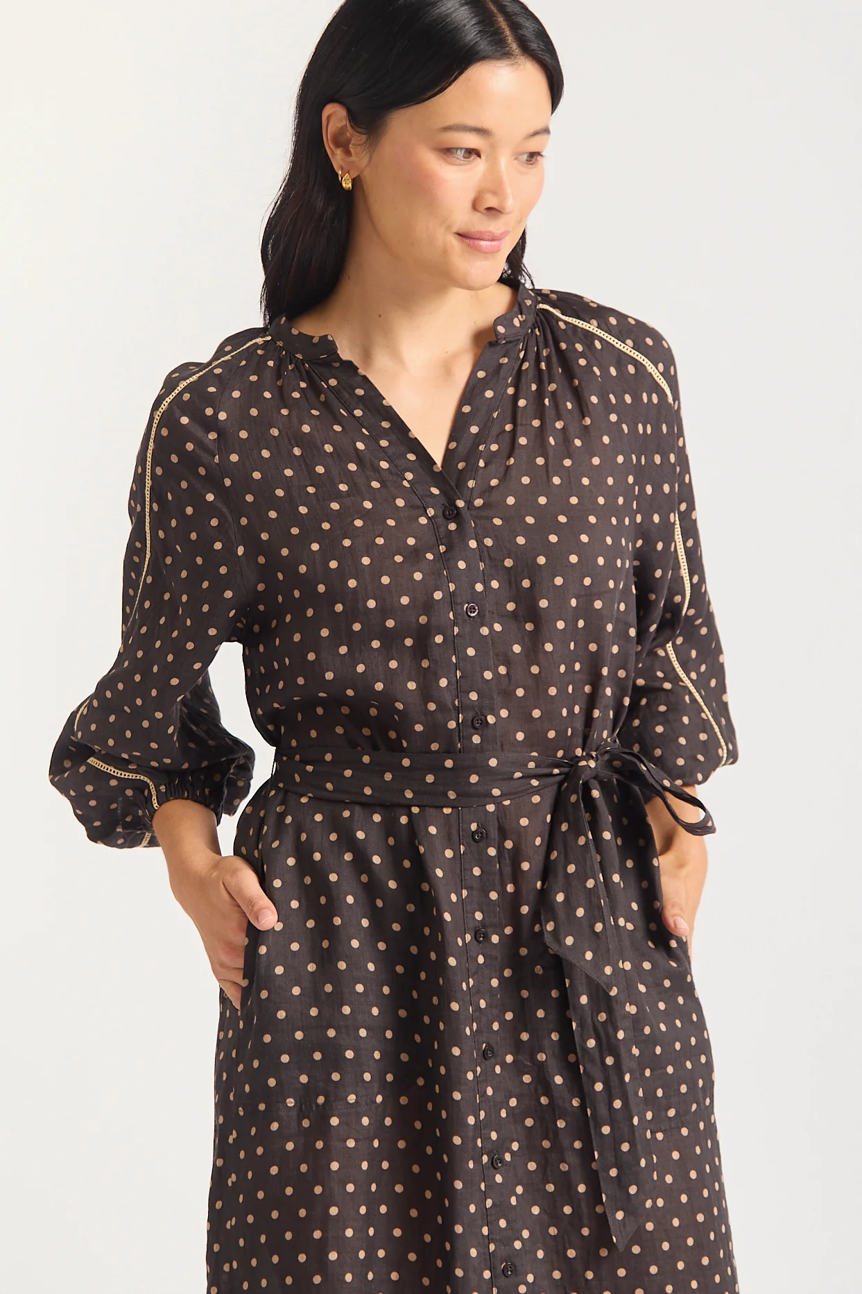 Antonia Ramie Dress In Choc/Beige - Image 4