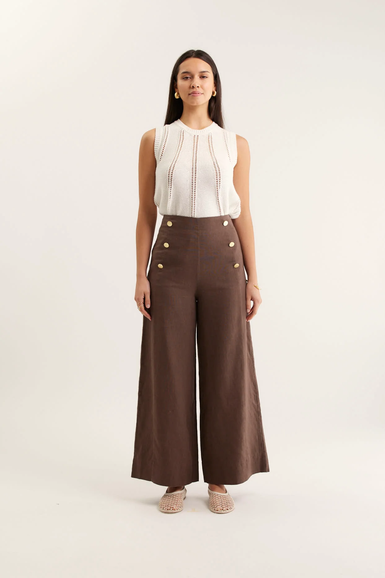 Atlas Linen Pant  In Choc - Image 2