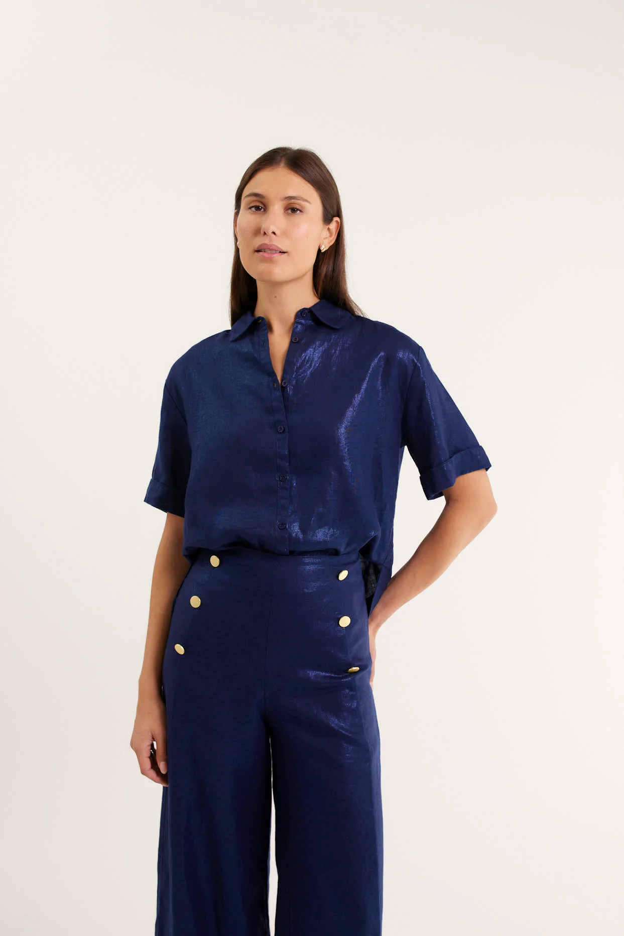 Atlas Lurex Pant In Navy - Image 3