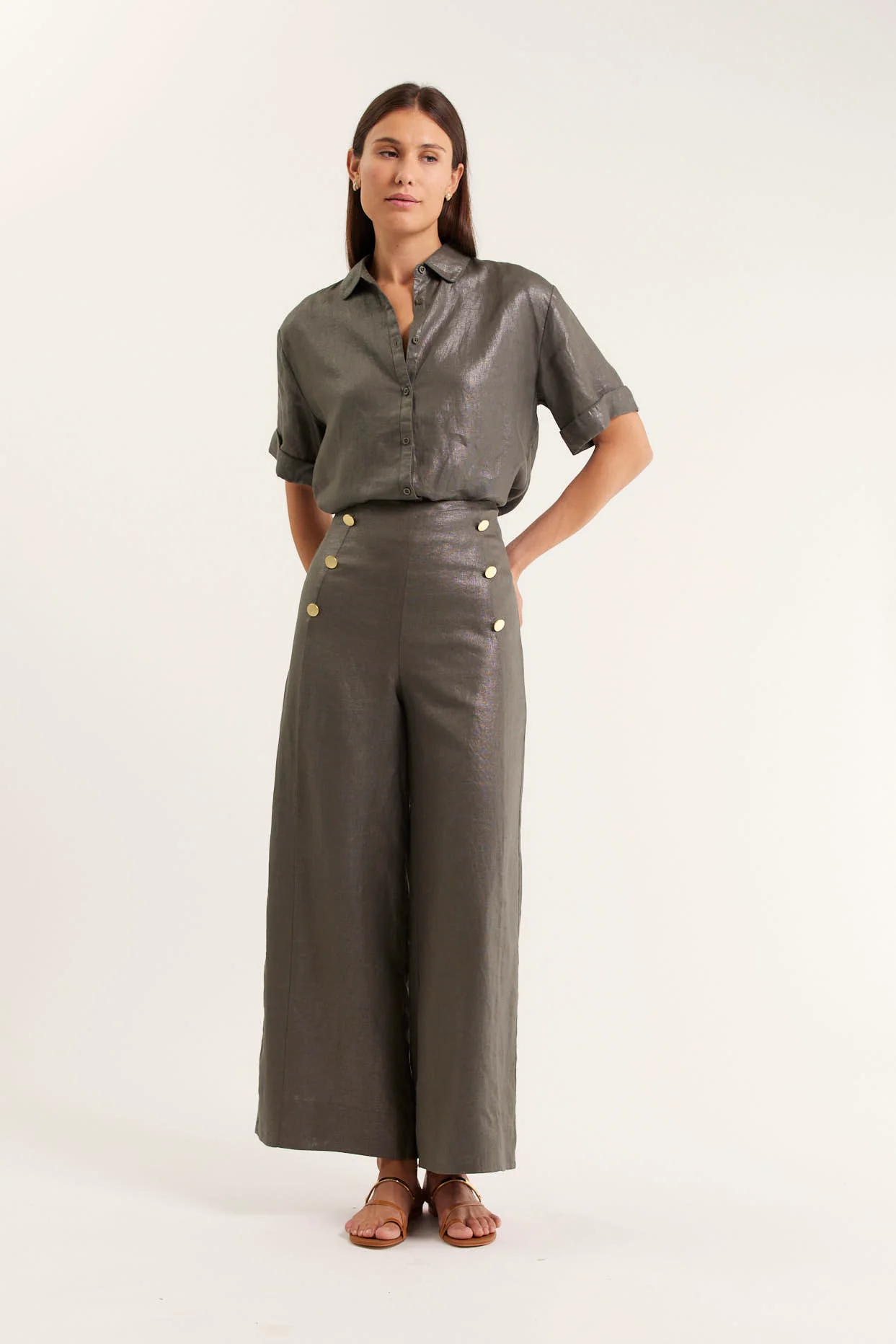Atlas Lurex Pant In Khaki - Image 2