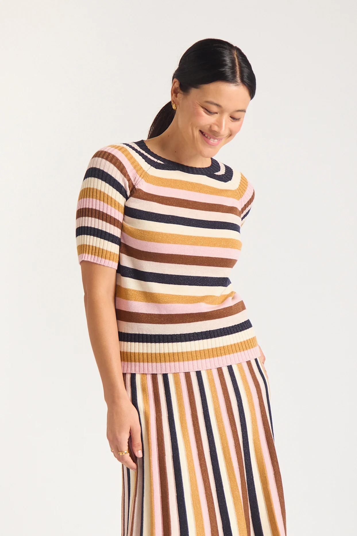 Avenue Lurex Skirt In Nutmeg - Image 3