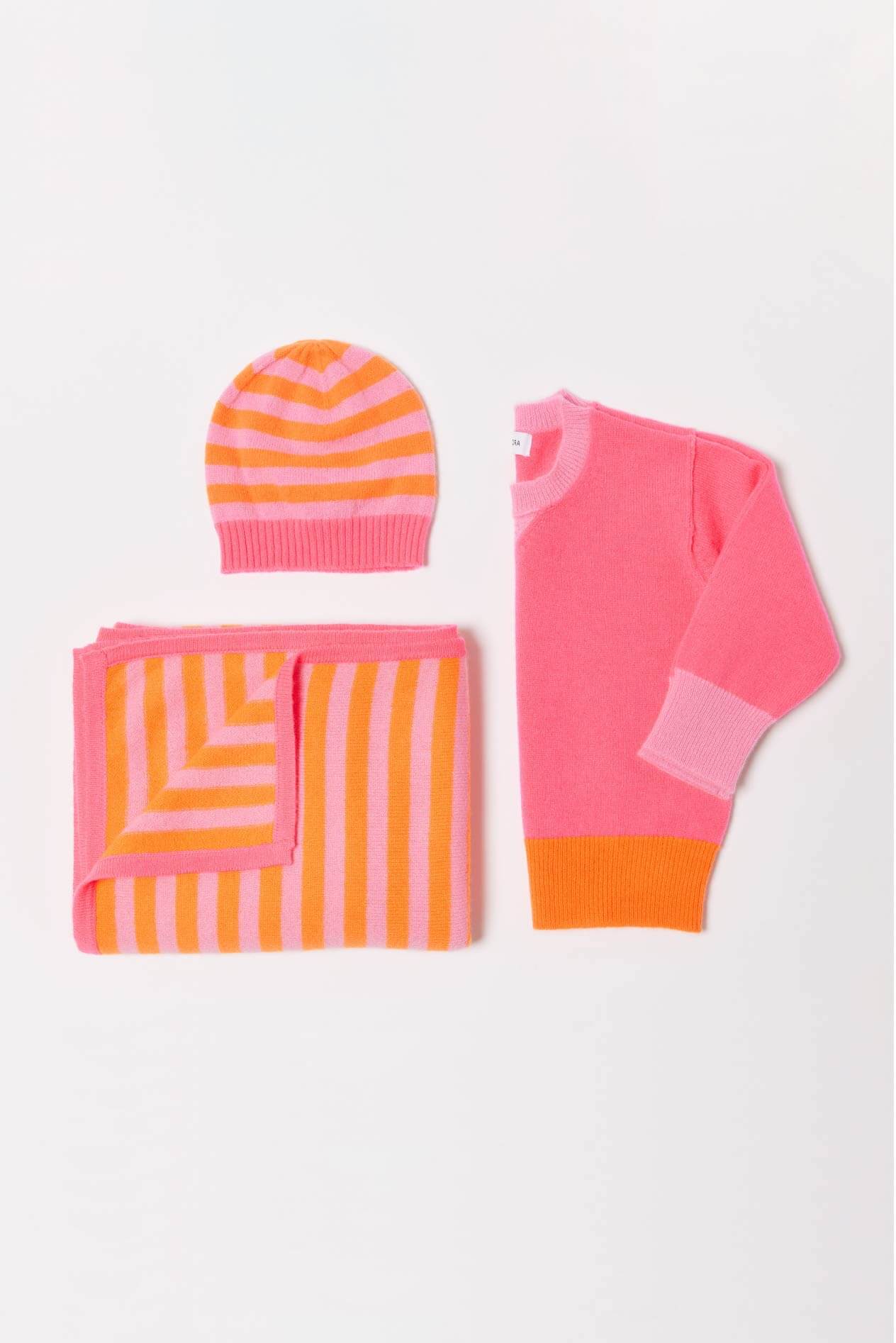 Baby Cashmere Blanket in Electric, Orange Pink Stripe - Image 4