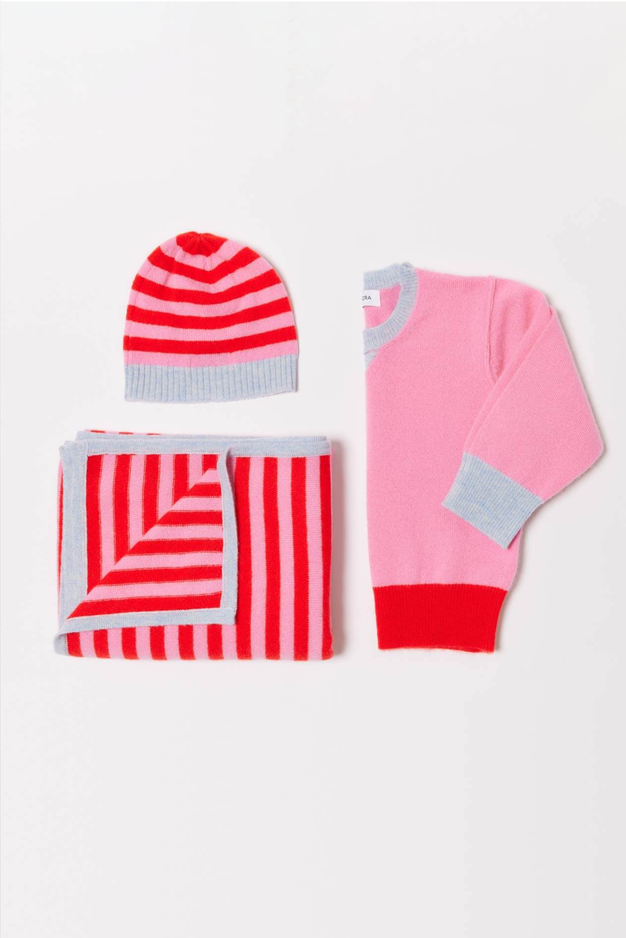 Baby Cashmere Blanket in Water, Pink Red Stripe - Image 4