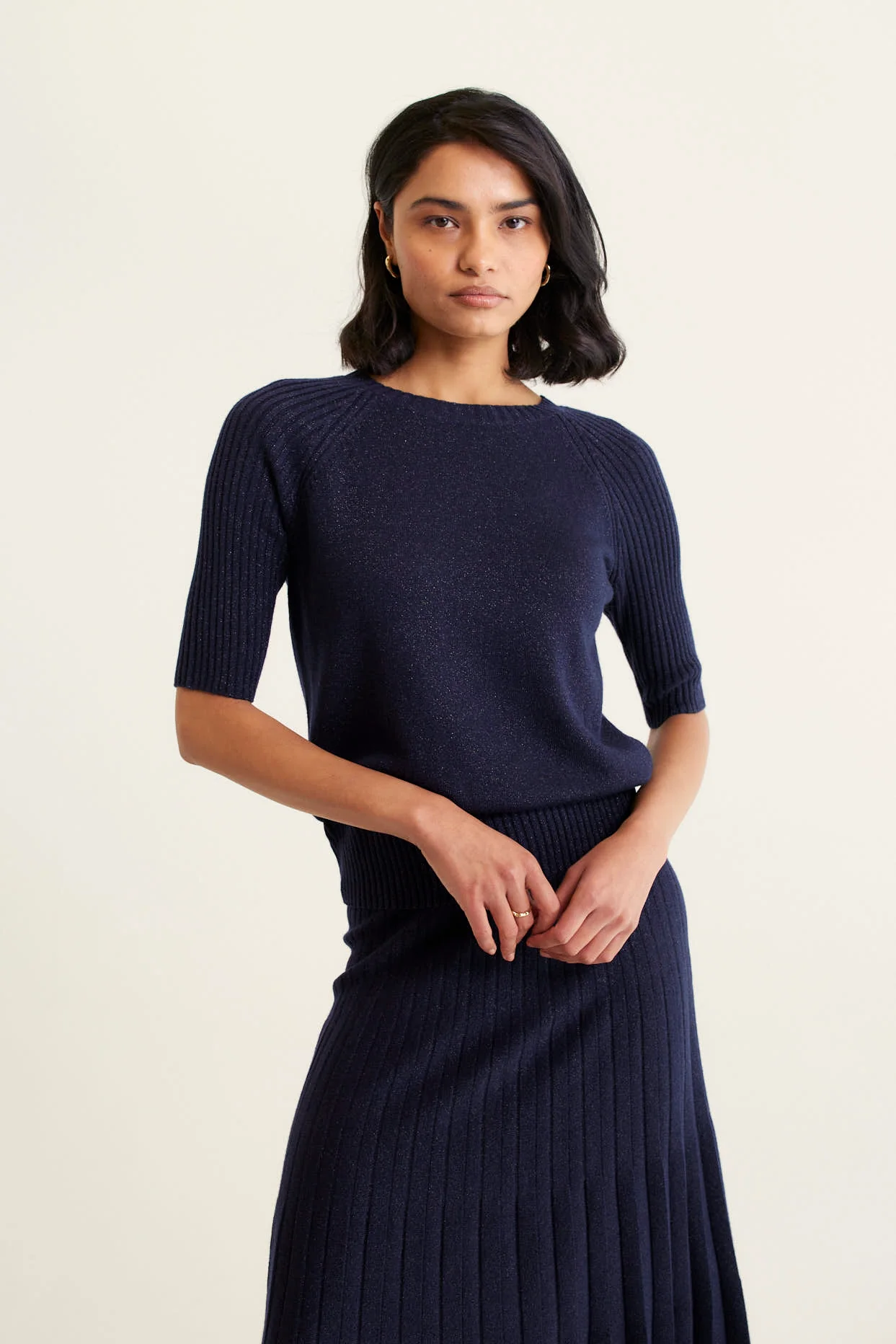 Barney Lurex Top In Navy - Image 2