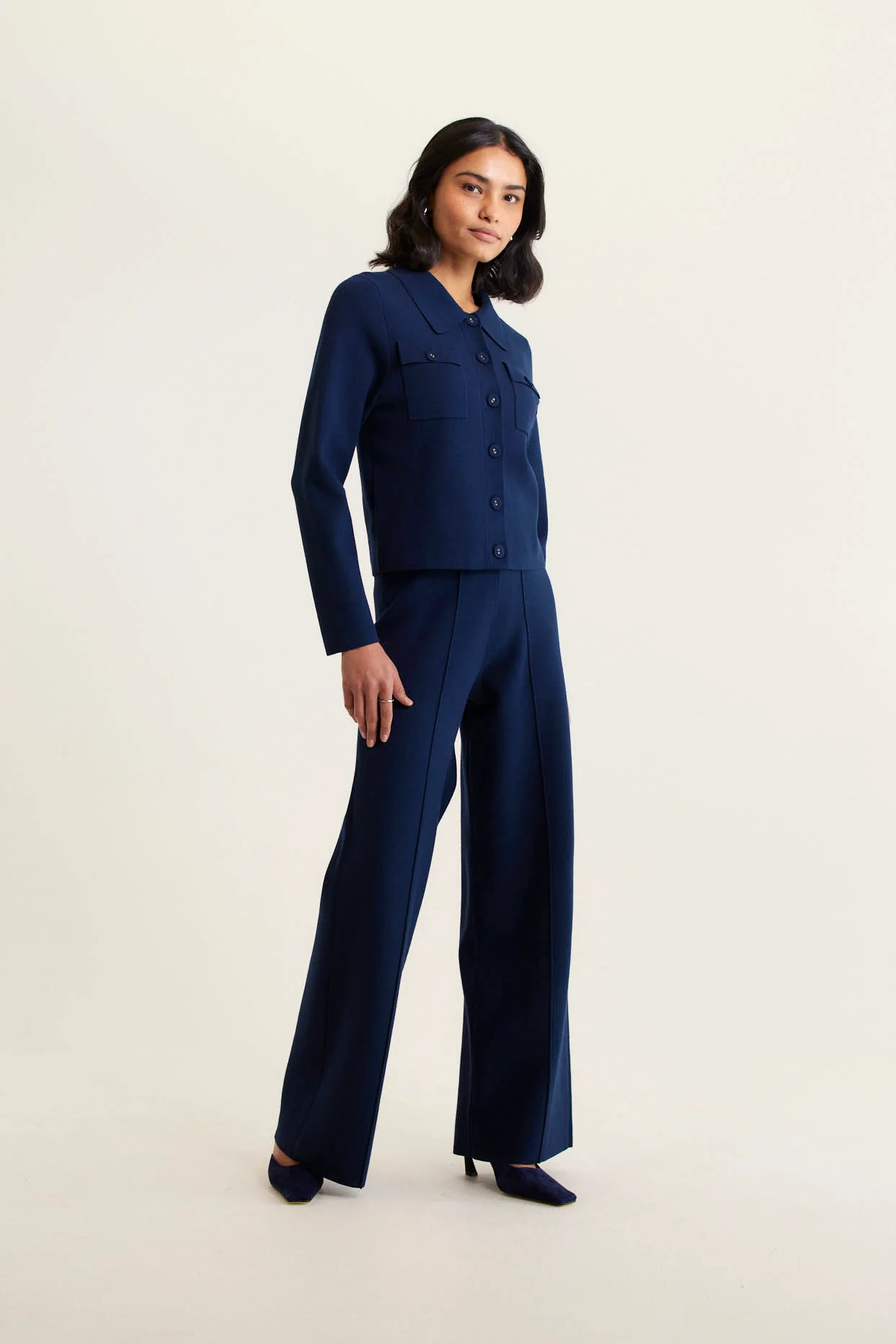 Carter Crepe Knit Jacket In Navy - Image 4