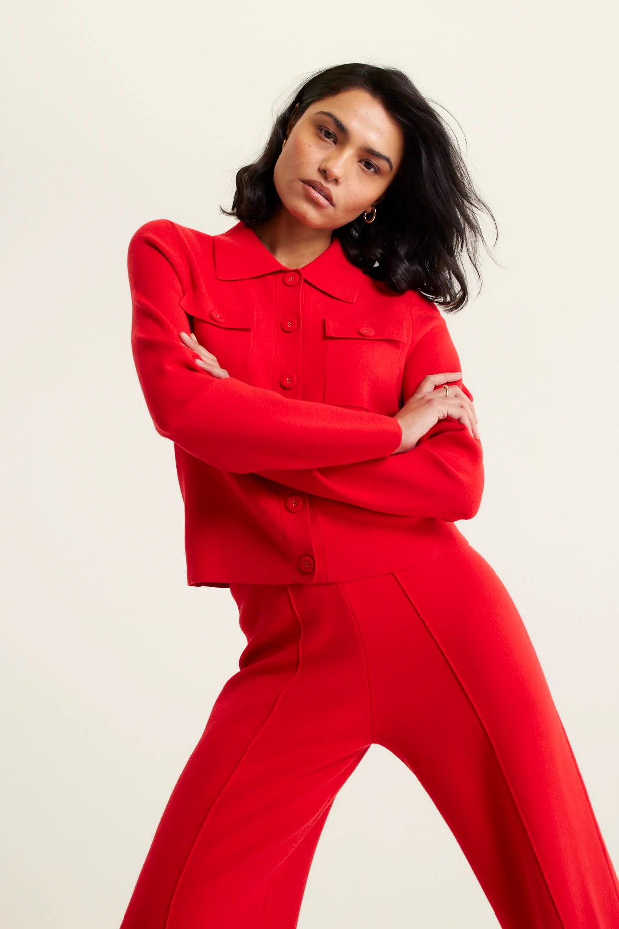 Carter Crepe Knit Jacket In Red - Image 2