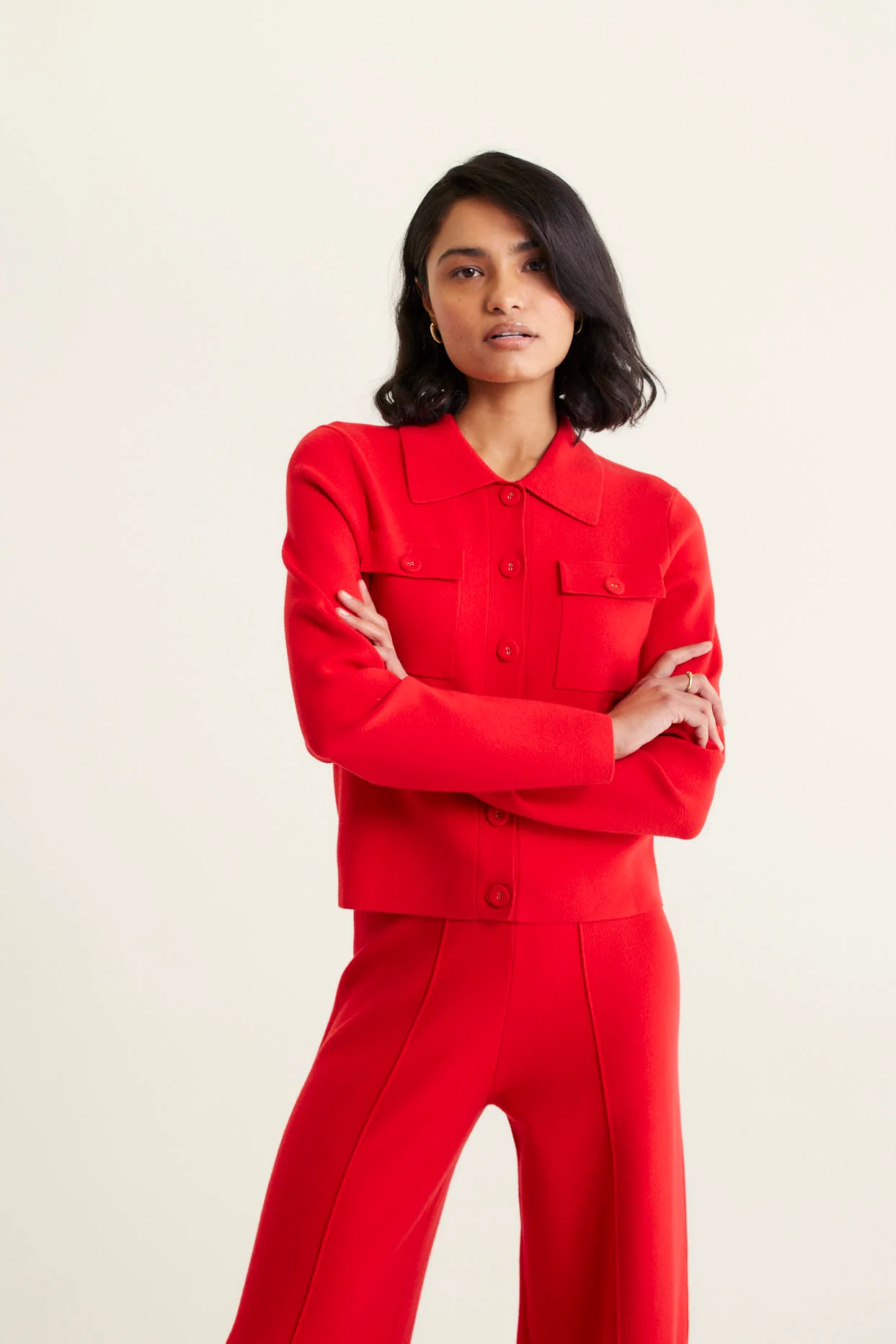 Carter Crepe Knit Jacket In Red - Image 3