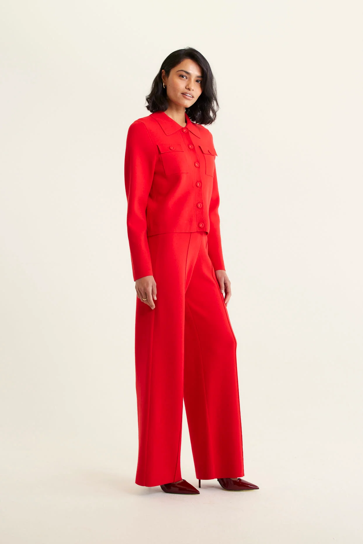 Carter Crepe Knit Jacket In Red - Image 4