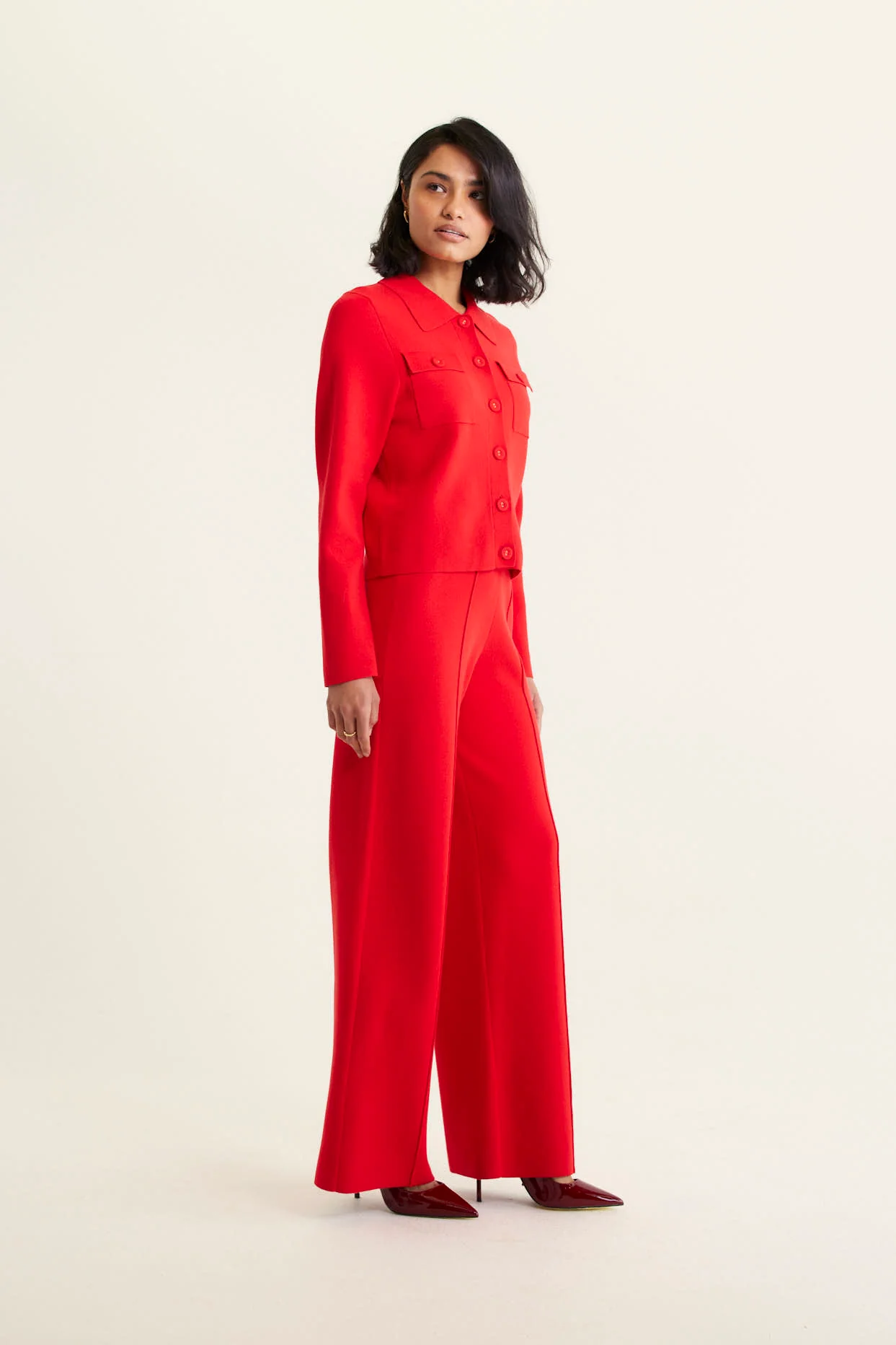 Carter Crepe Knit Jacket In Red - Image 5