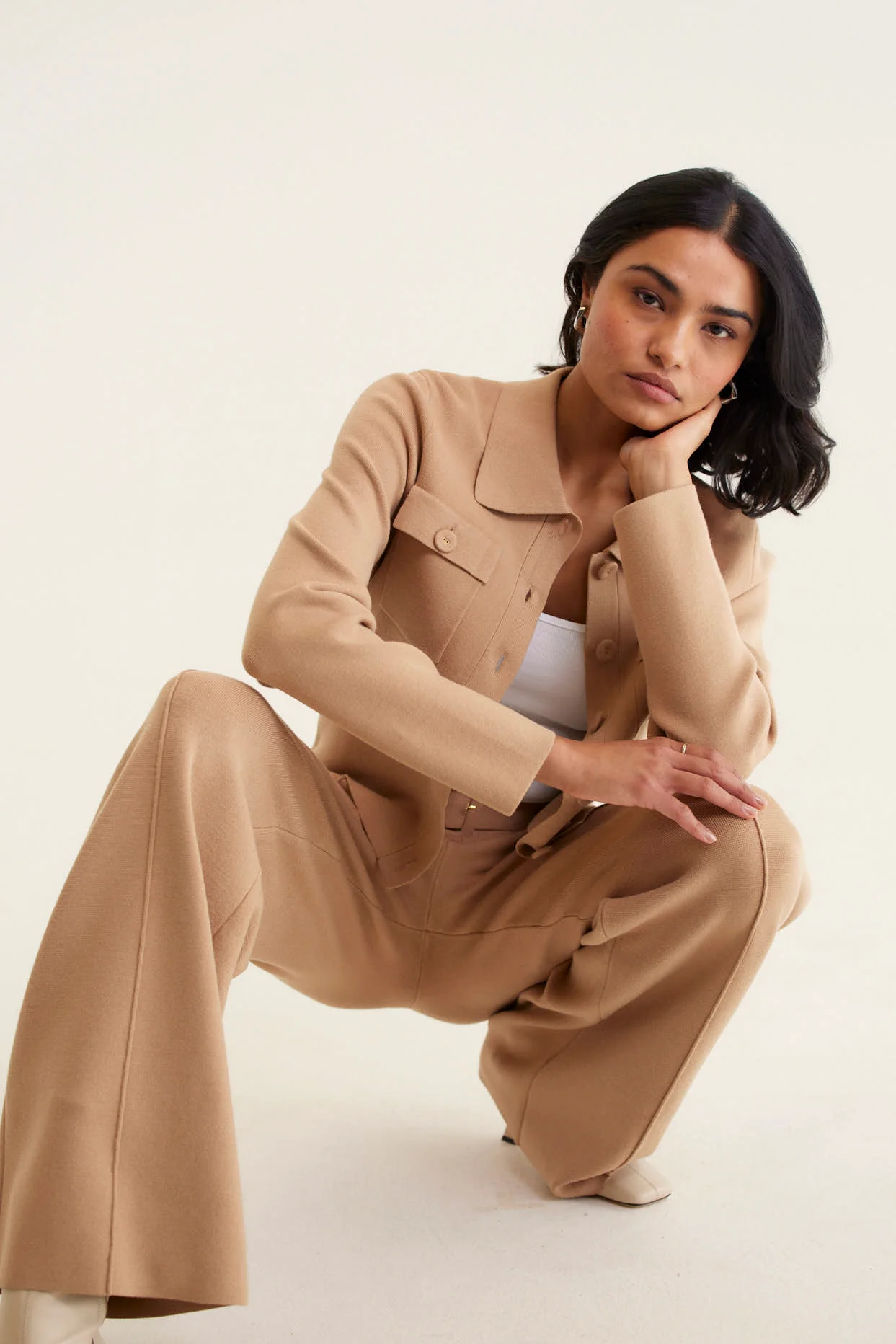 Carter Crepe Knit Jacket In Tan - Image 2