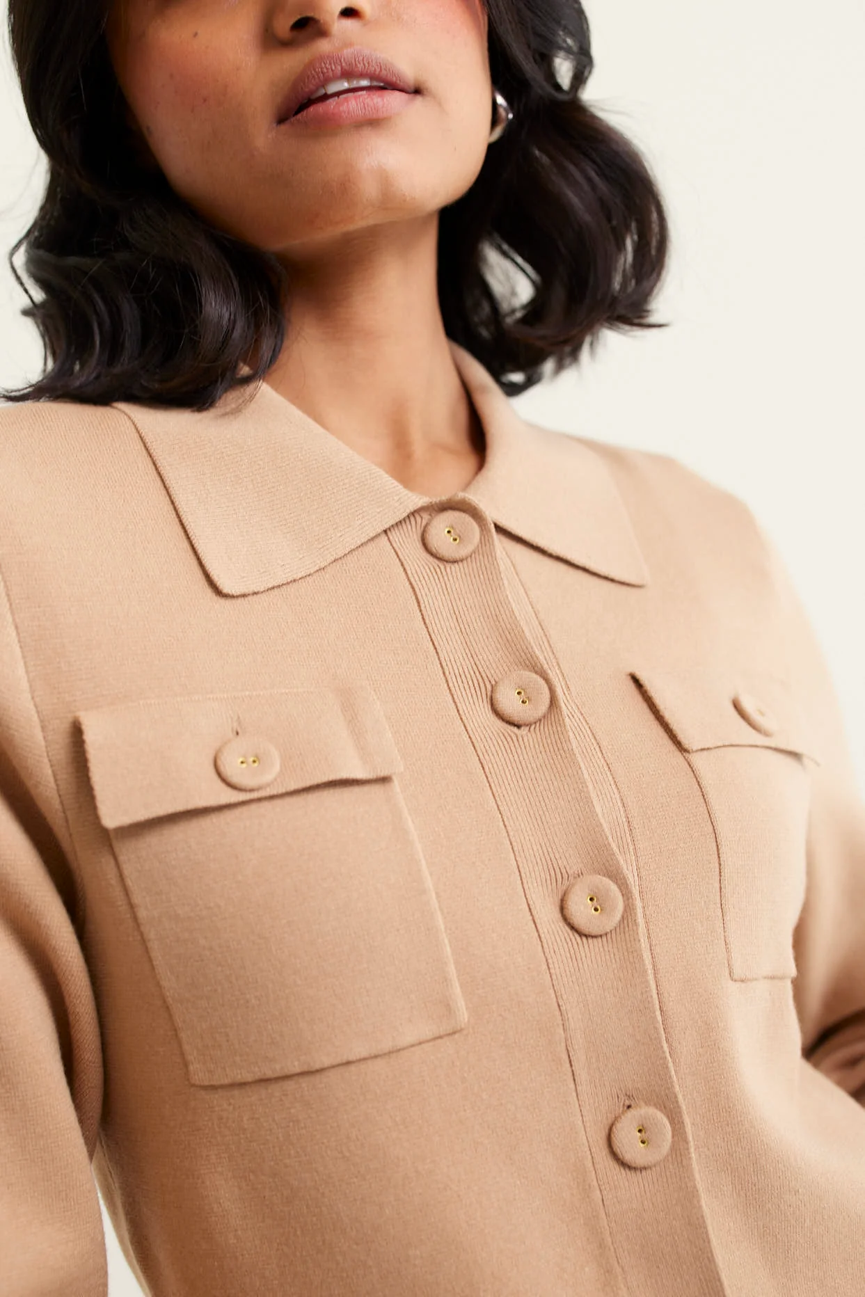 Carter Crepe Knit Jacket In Tan - Image 3