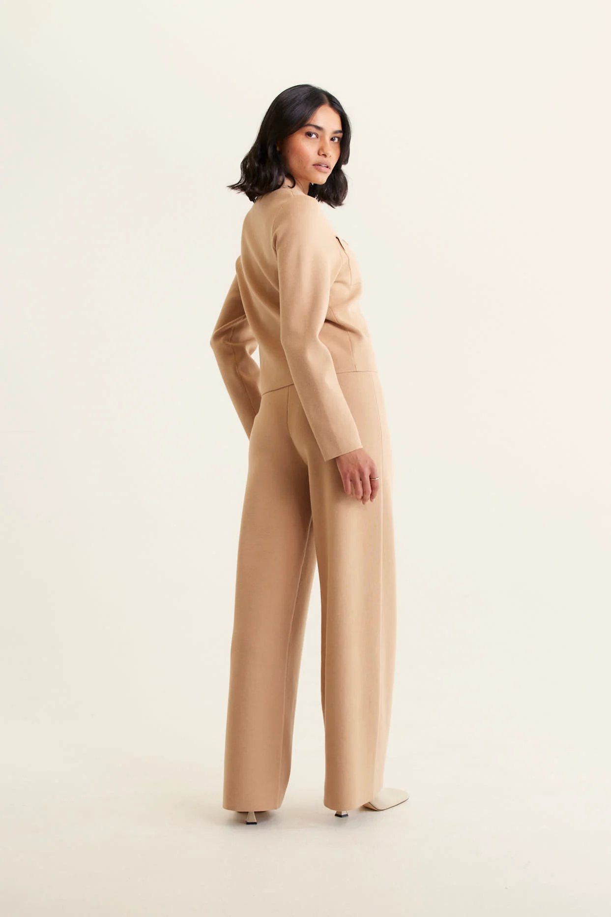 Carter Crepe Knit Jacket In Tan - Image 4