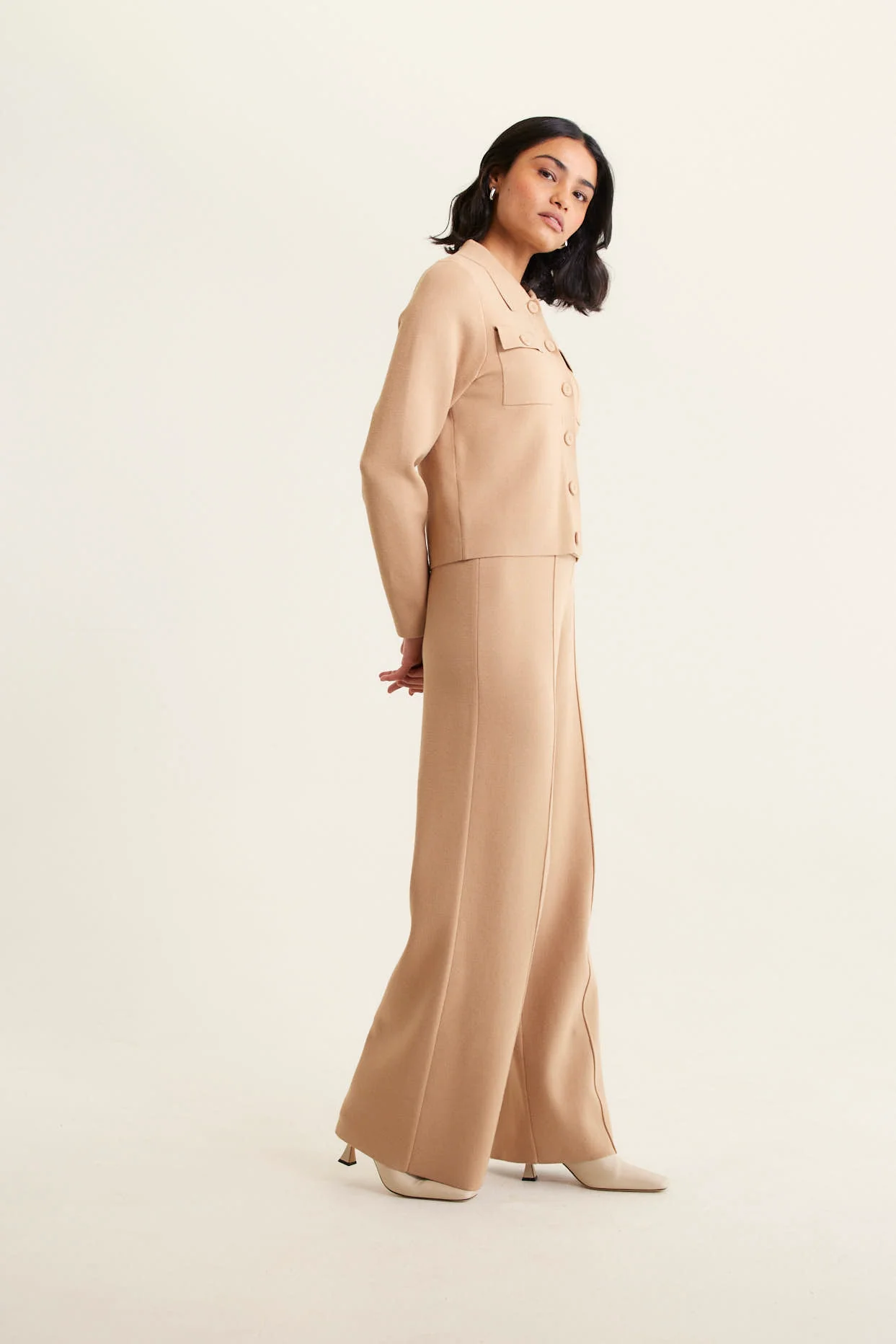 Carter Crepe Knit Jacket In Tan - Image 6