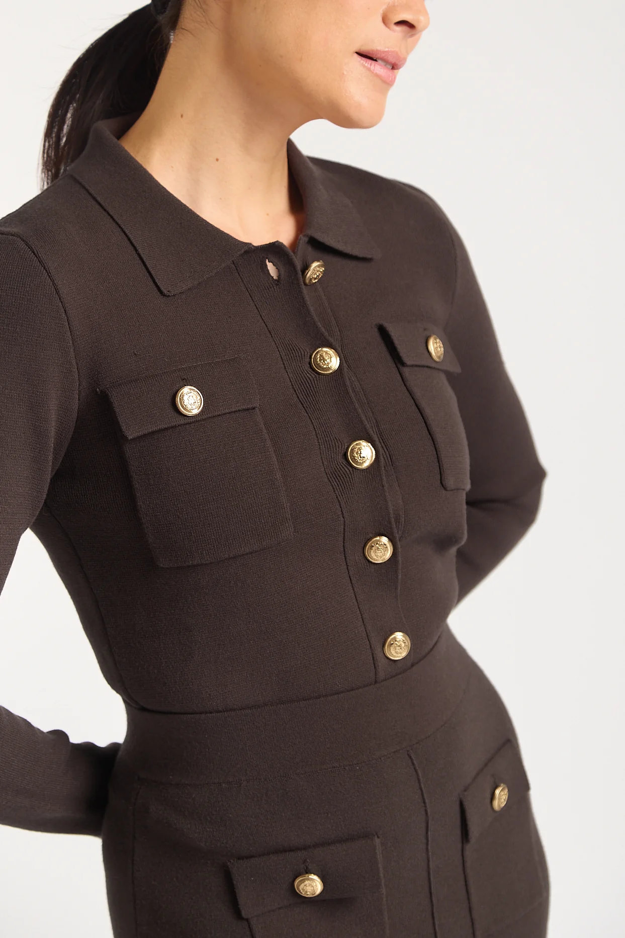 Carter Crepe Jacket Mini In Chocolate - Image 3