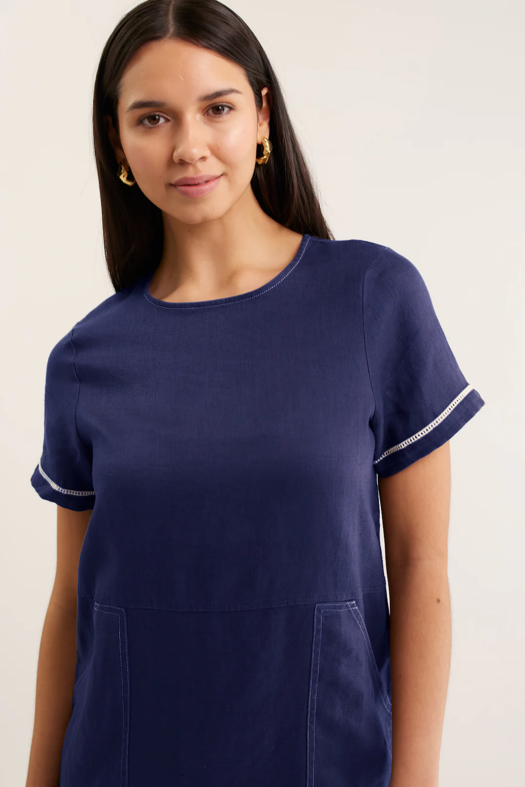Chiara Linen Dress In Navy - Image 3