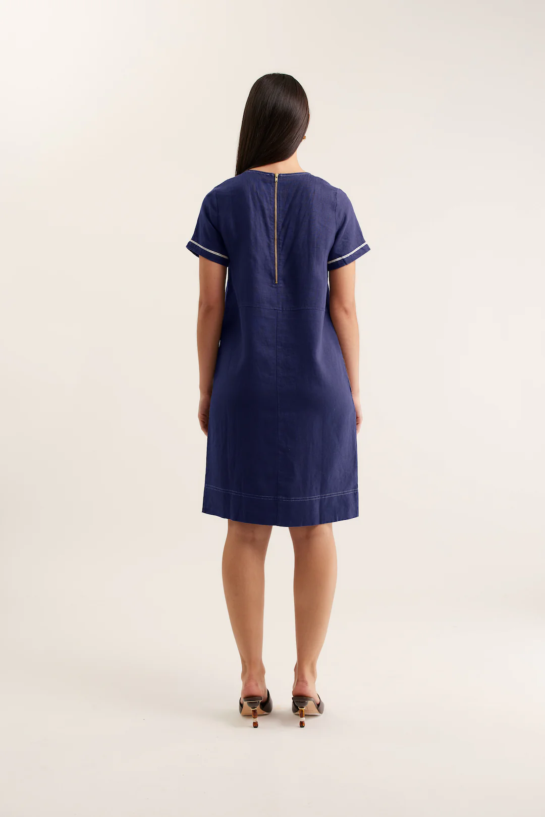 Chiara Linen Dress In Navy - Image 4