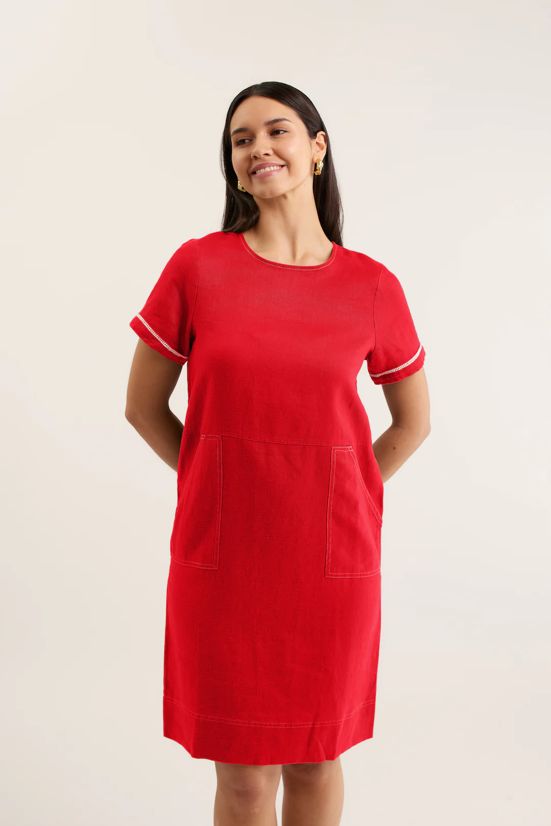Chiara Linen Dress In Red - Image 2