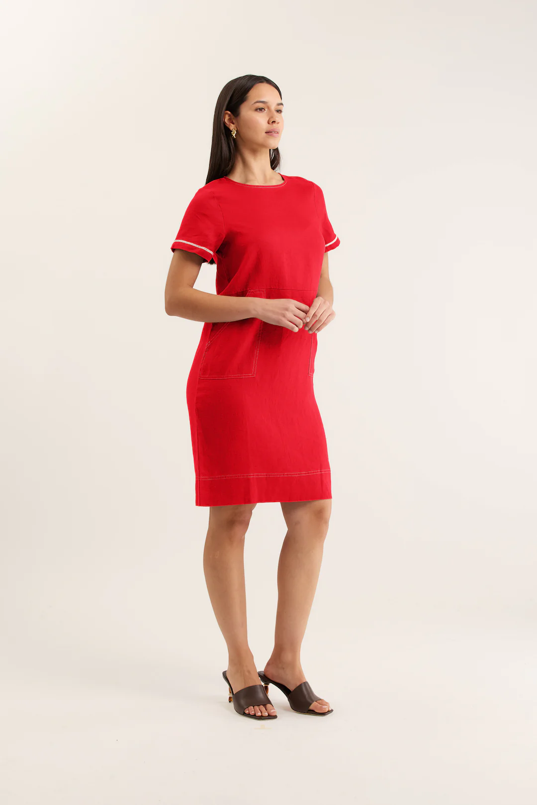 Chiara Linen Dress In Red - Image 3