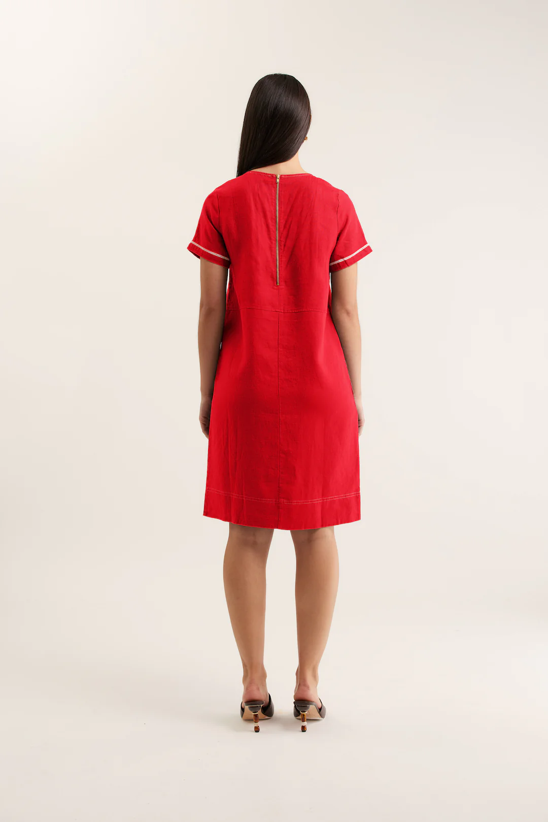 Chiara Linen Dress In Red - Image 4