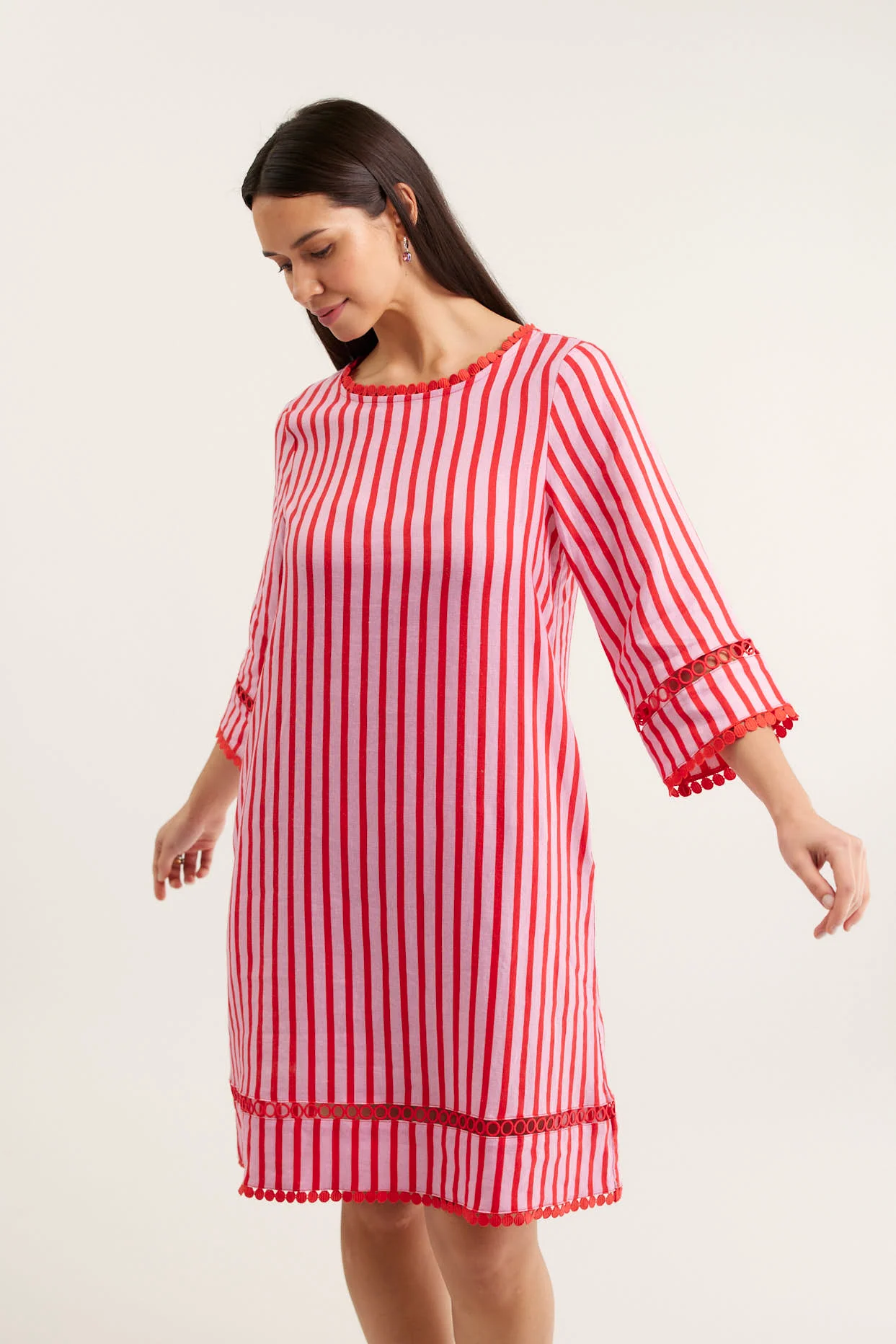 Claire Breton Linen Dress In Pink/Red - Image 2