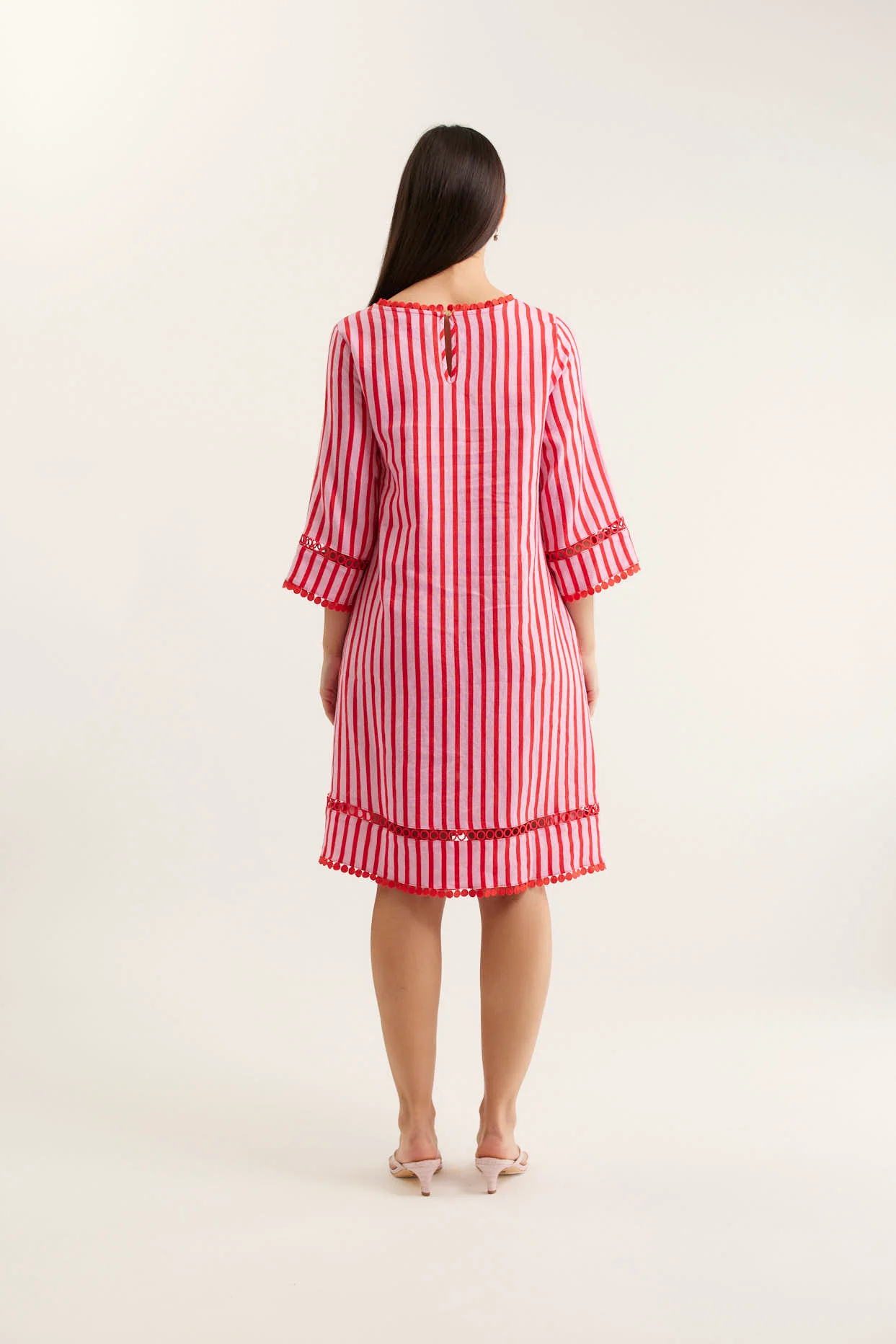 Claire Breton Linen Dress In Pink/Red - Image 3