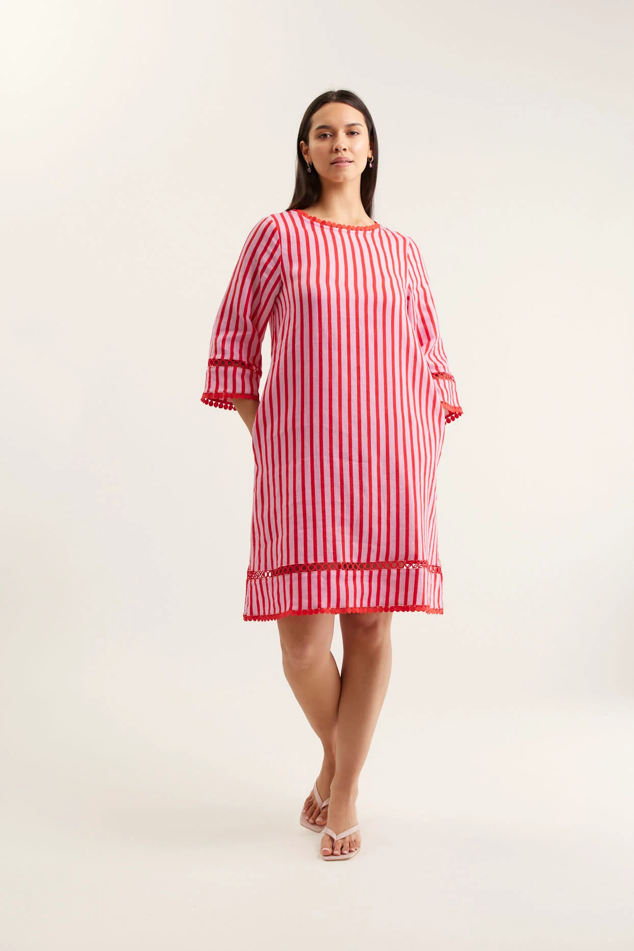 Claire Breton Linen Dress In Pink/Red - Image 4