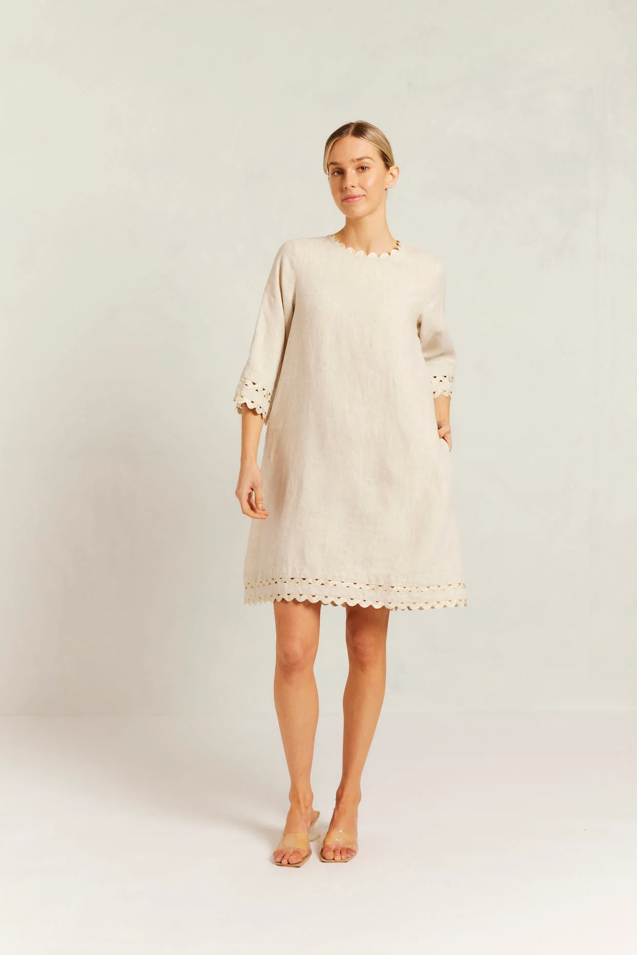 Claire Linen Dress in String/Gold - Image 4