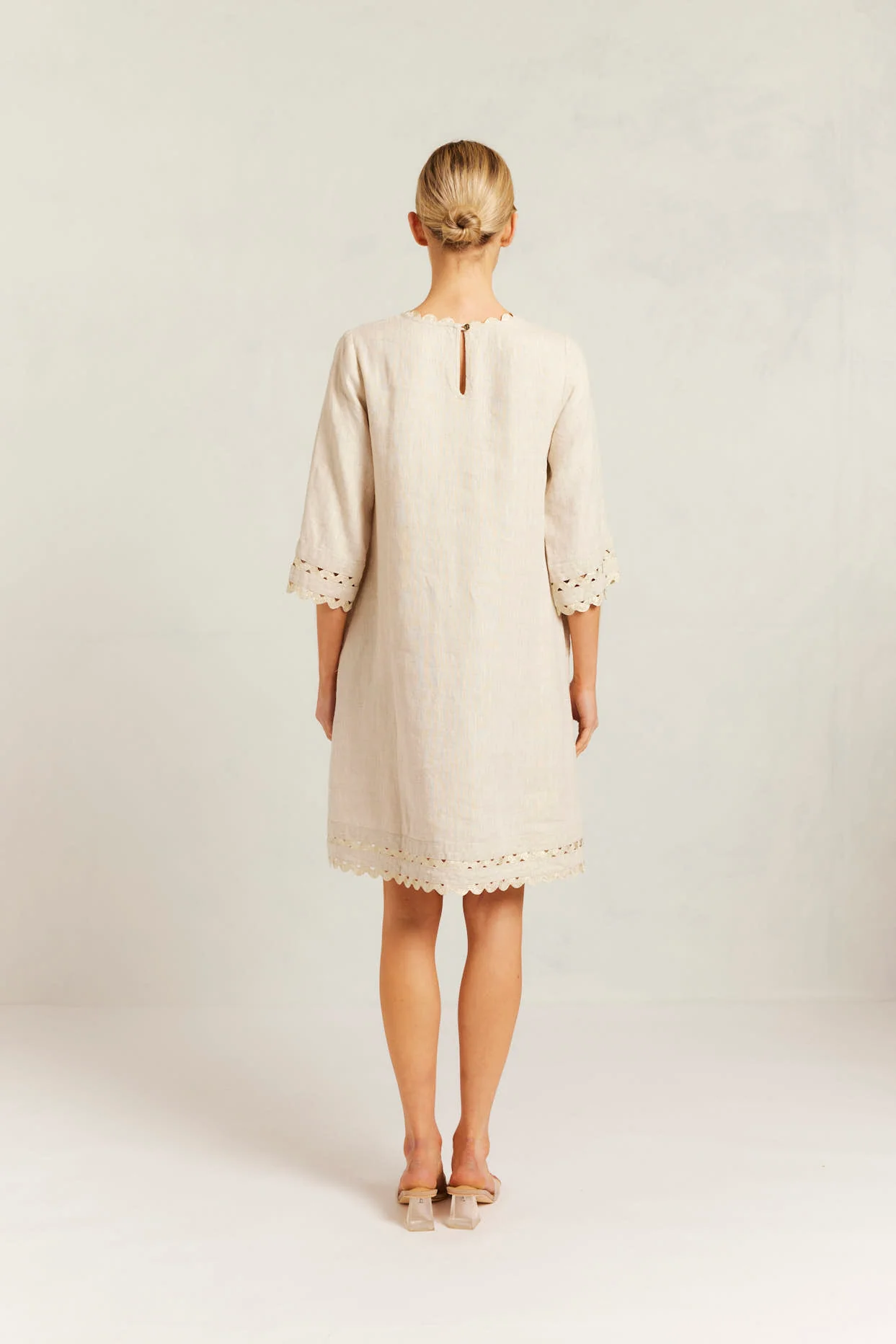 Claire Linen Dress in String/Gold - Image 5