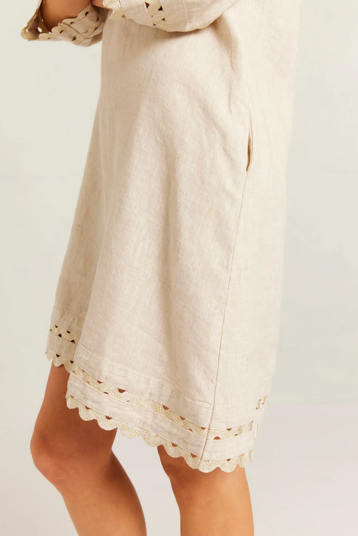 Claire Linen Dress in String/Gold - Image 6