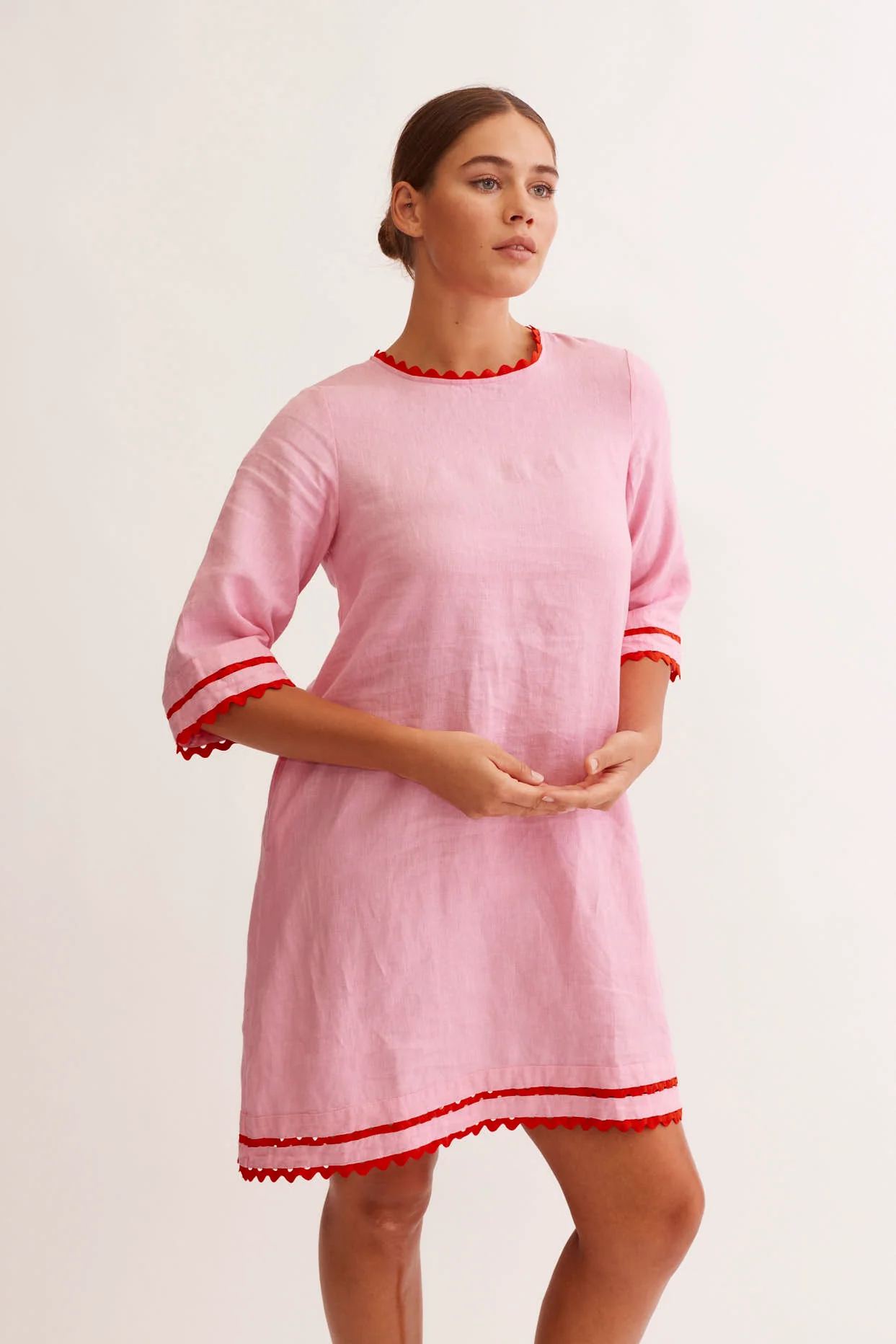 Claire Linen Dress in Lolly/Red - Image 3