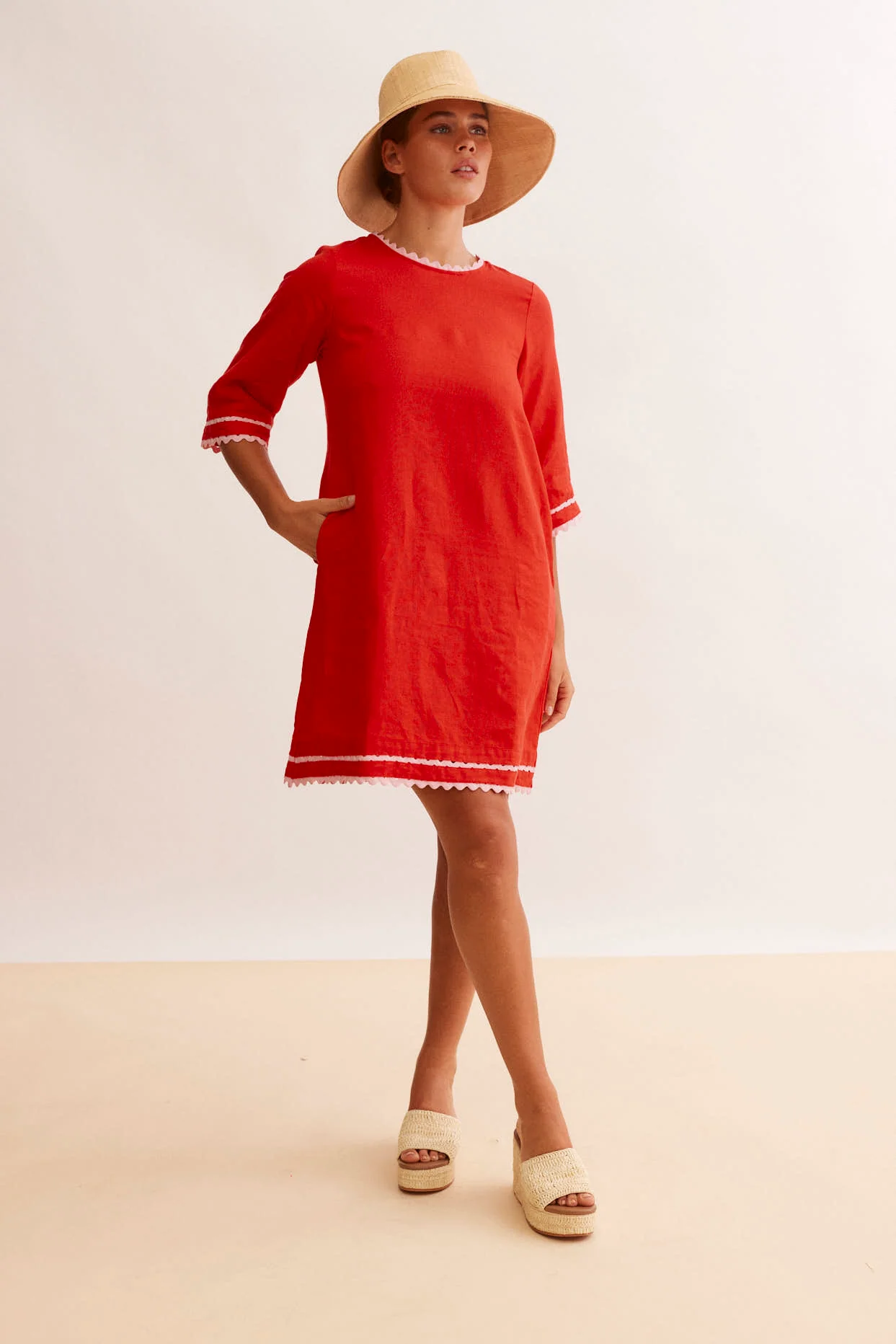 Claire Linen Dress in Red/Lolly - Image 5