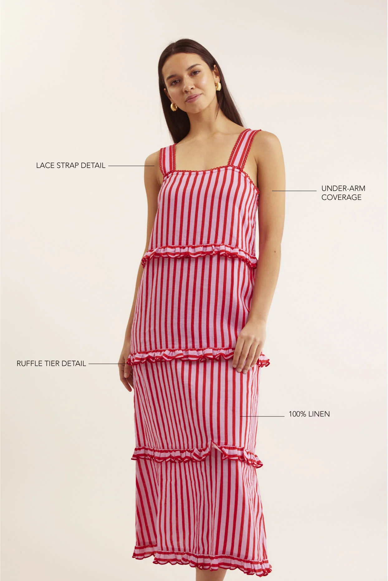 Clementine Breton Linen Dress In Pink/Red - Image 3