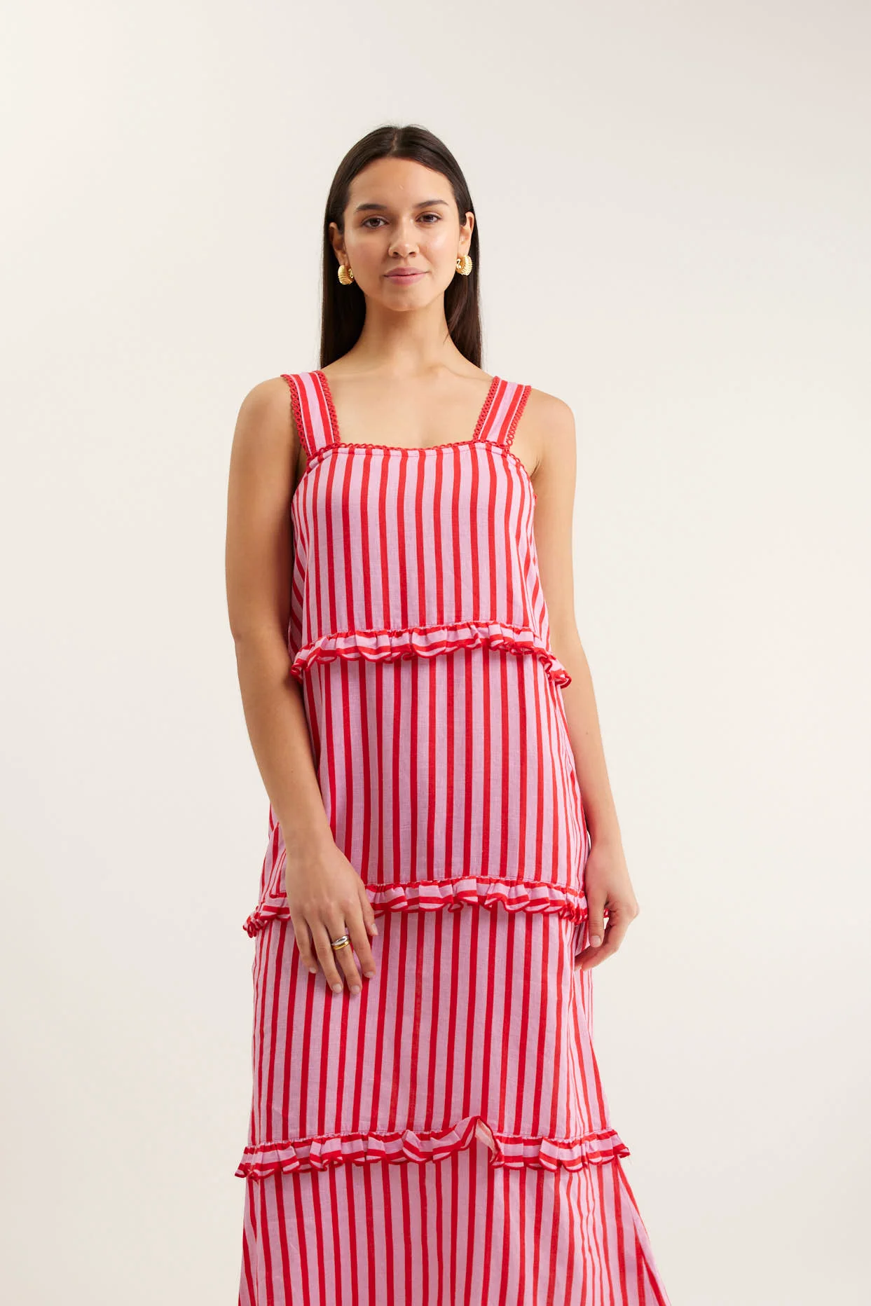 Clementine Breton Linen Dress In Pink/Red - Image 4