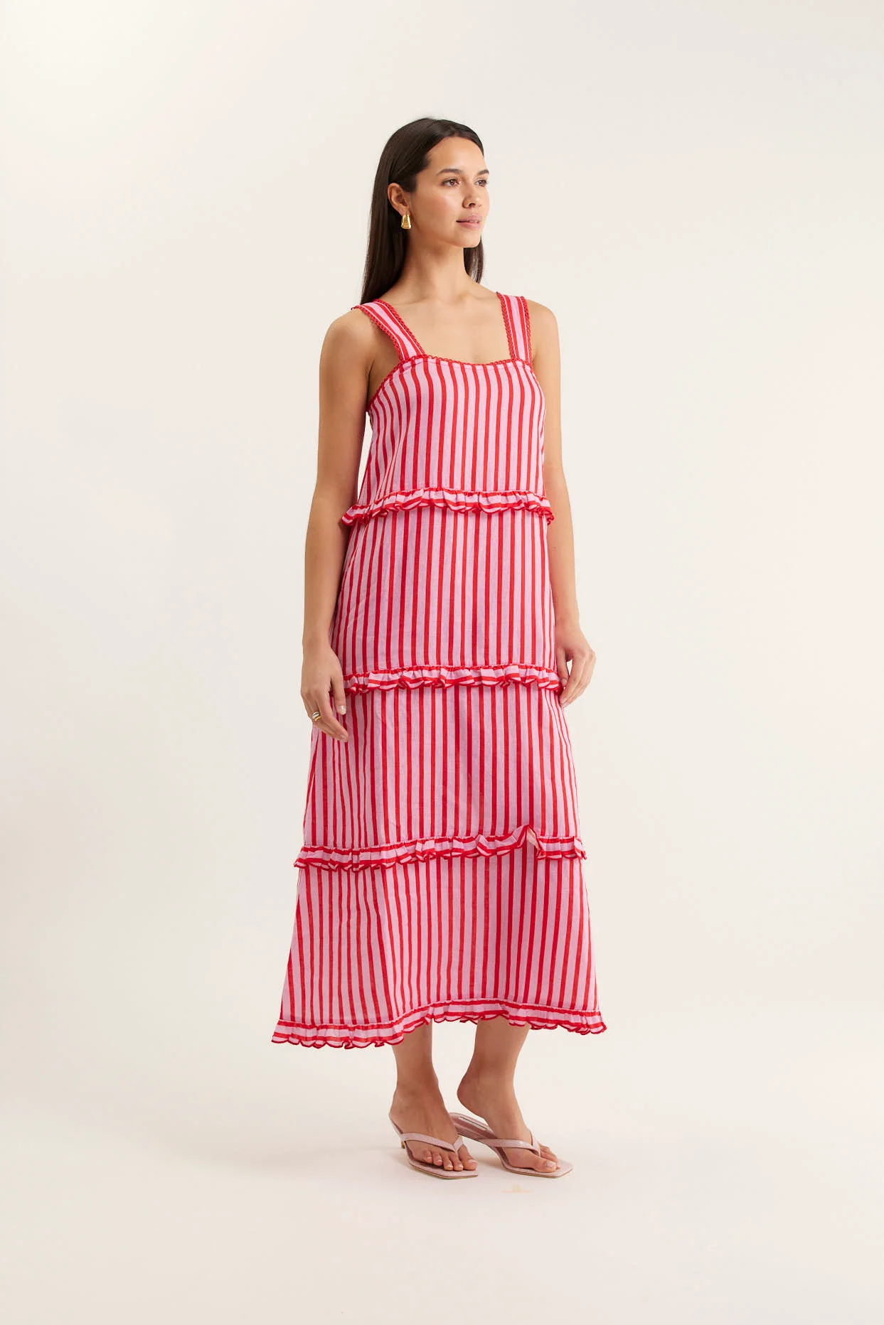 Clementine Breton Linen Dress In Pink/Red - Image 5