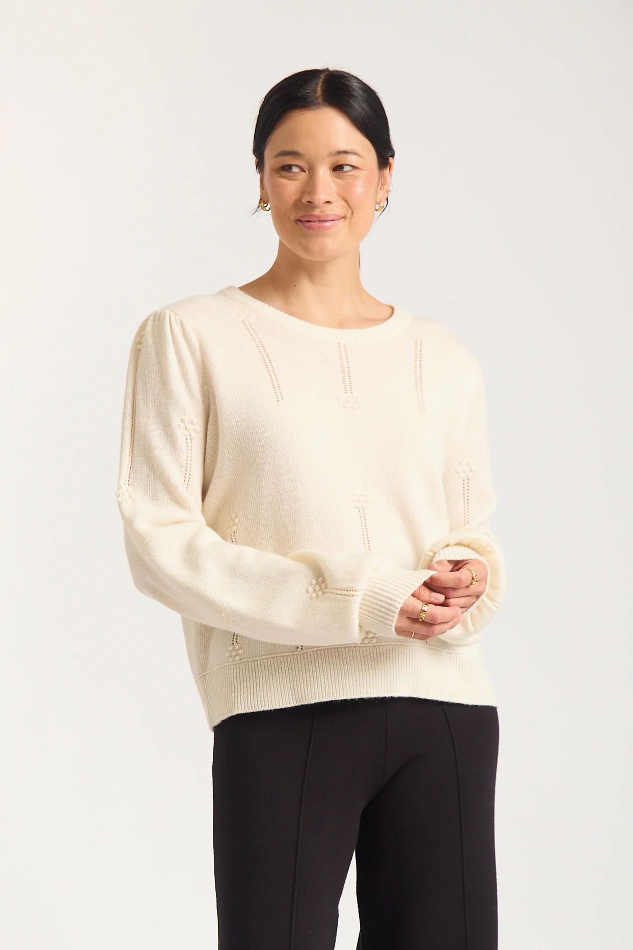 Clover Merino Cashmere Sweater In Ecru - Image 3