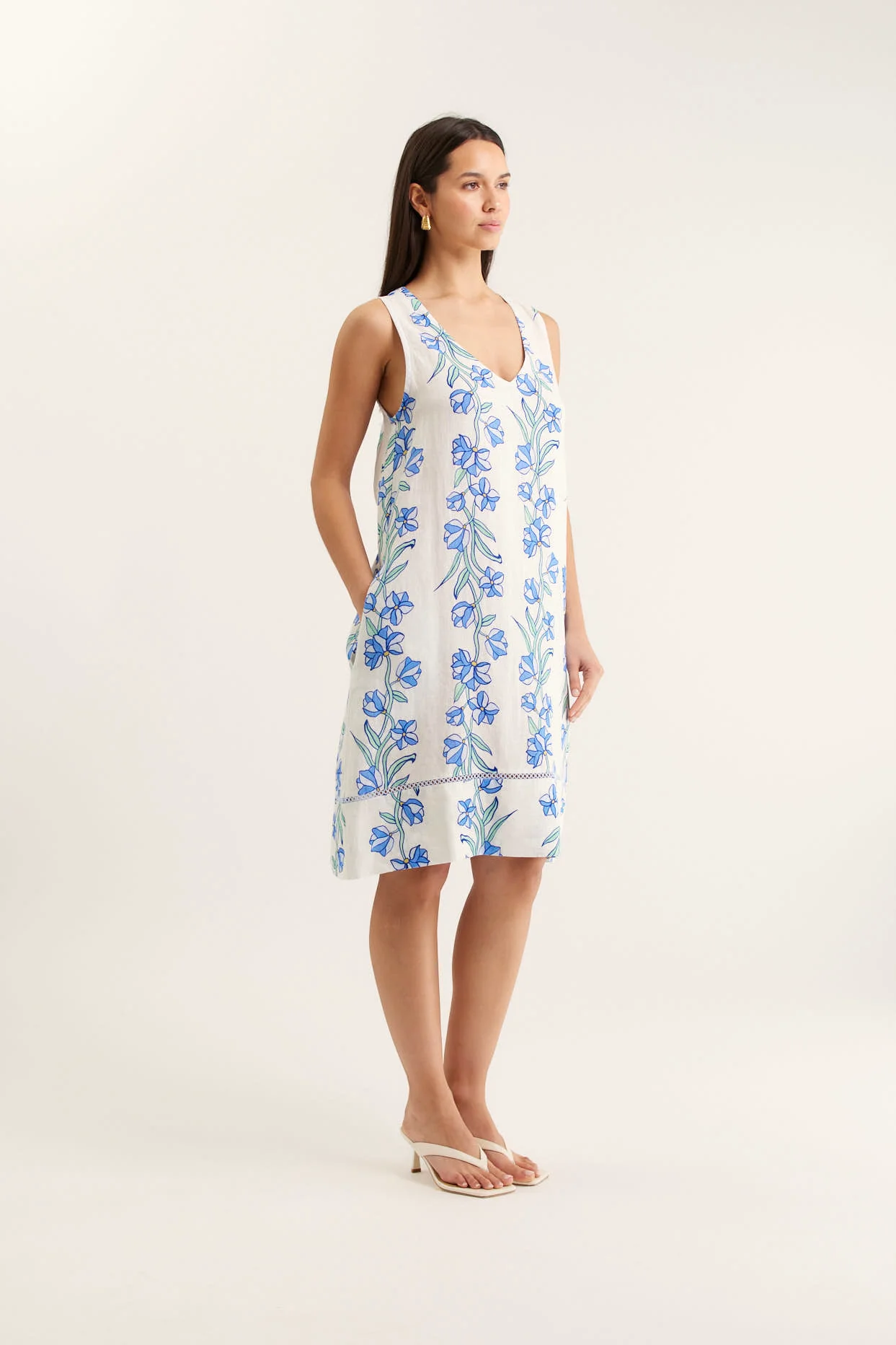 Delphi Linen Dress In Blue Vine Print - Image 2