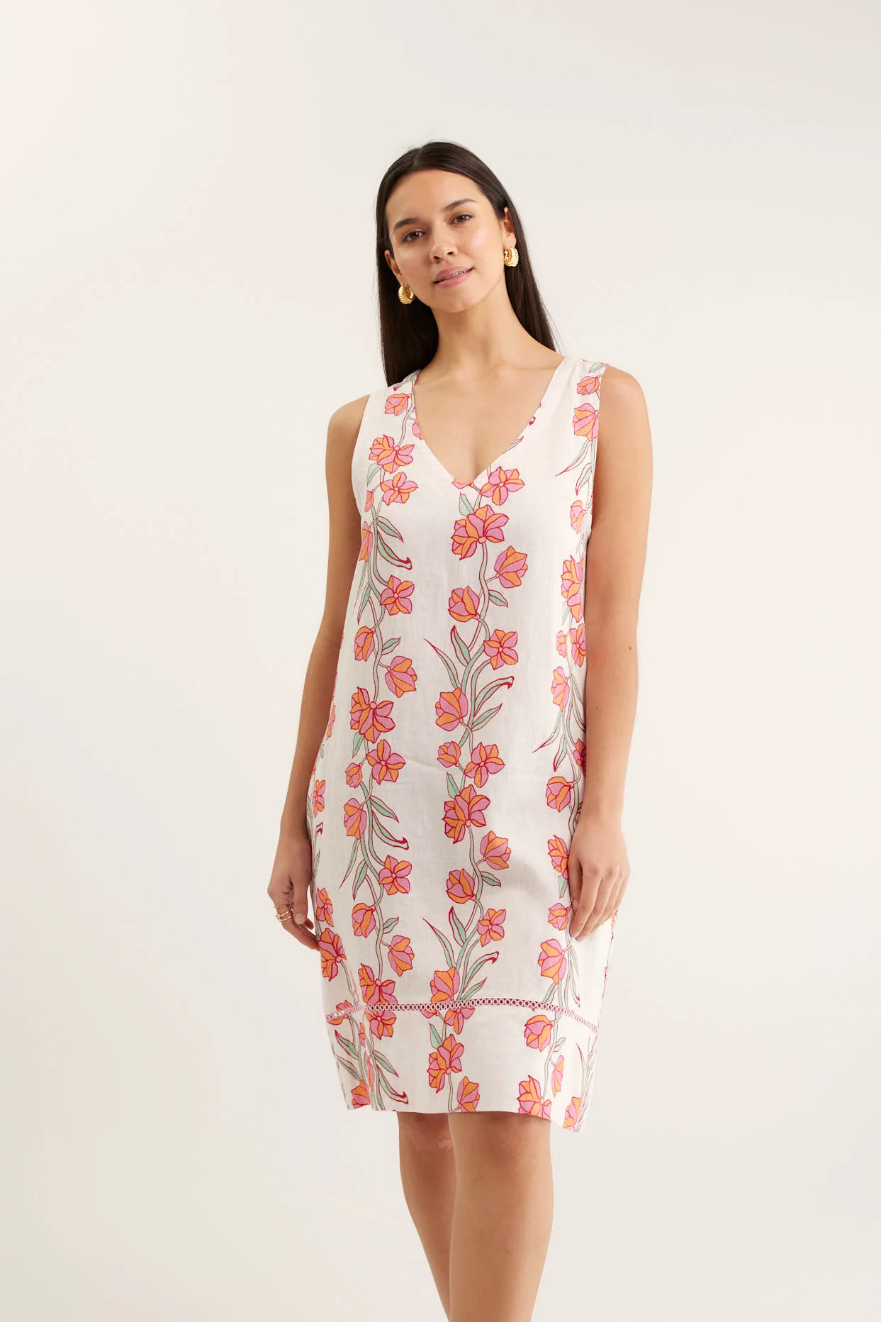Delphi Linen Dress In Pink Vine Print - Image 2