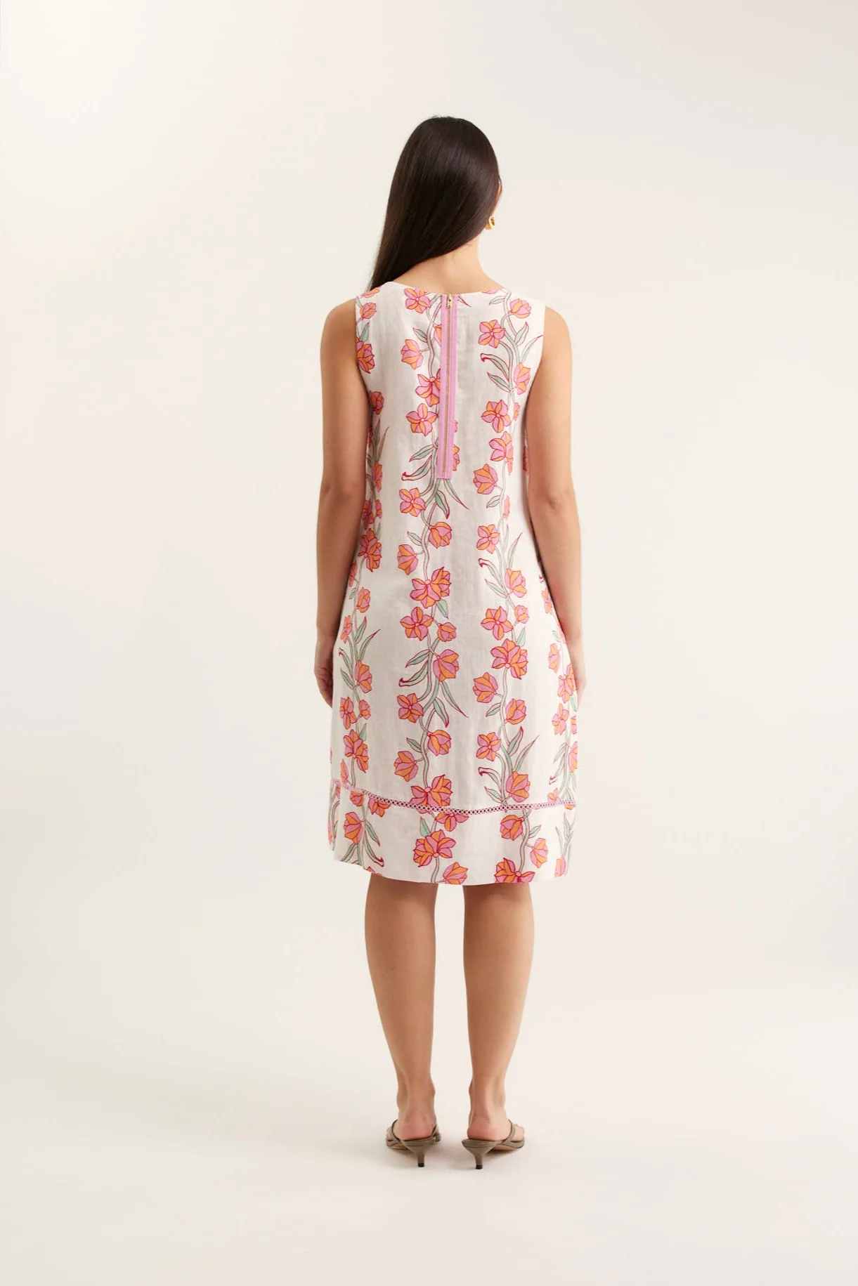 Delphi Linen Dress In Pink Vine Print - Image 3