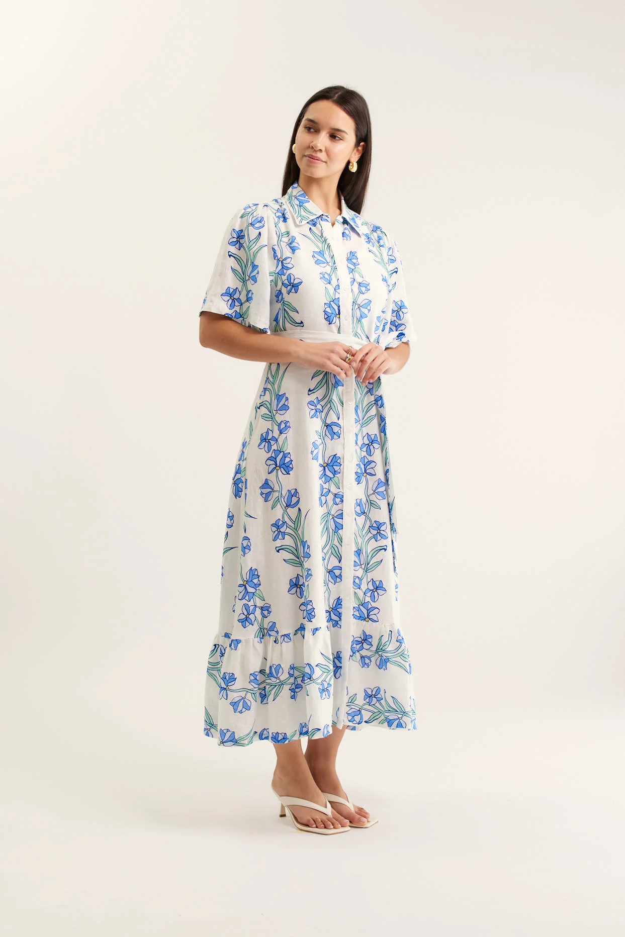 Emma Linen Dress In Blue Vine Print - Image 4