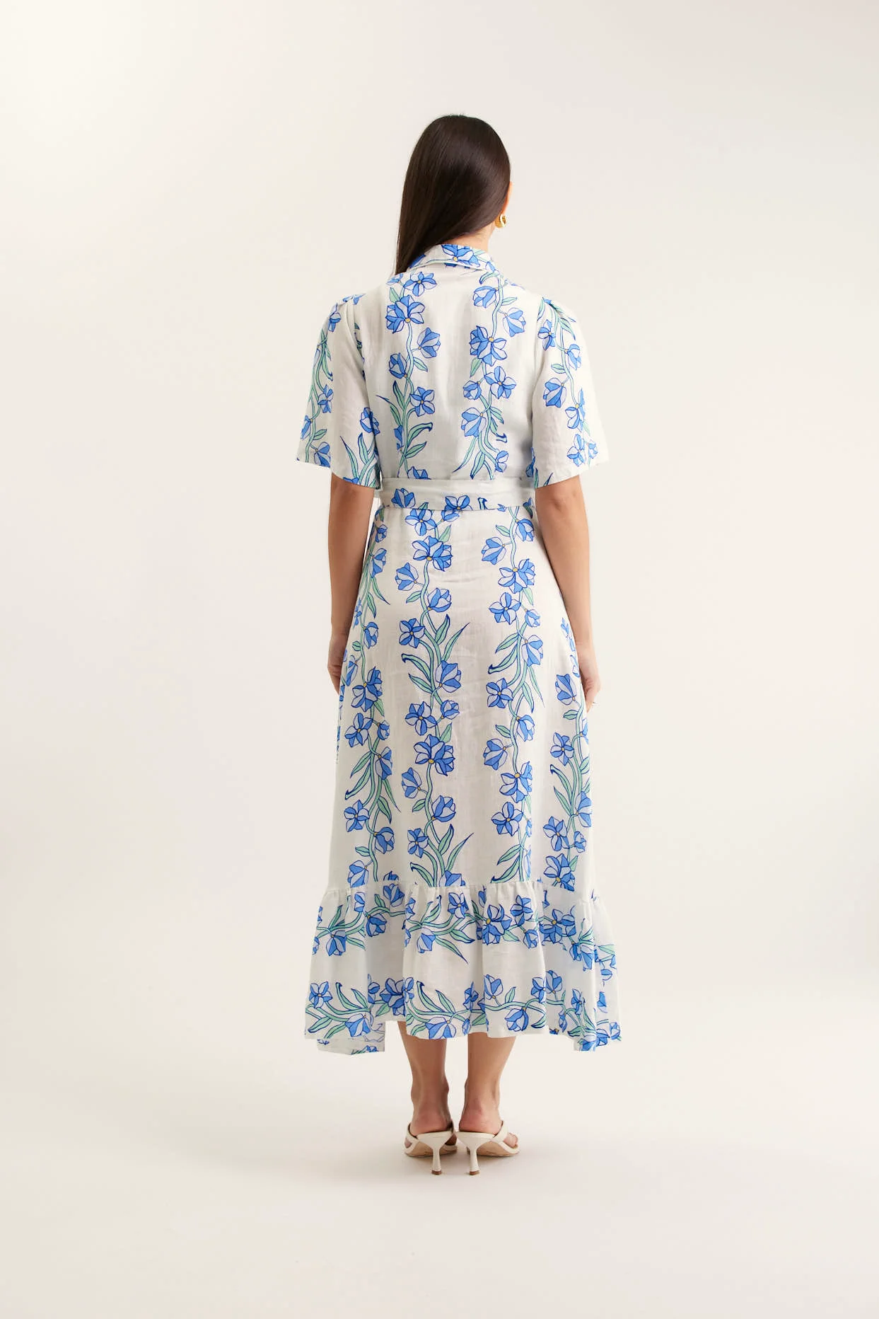 Emma Linen Dress In Blue Vine Print - Image 5