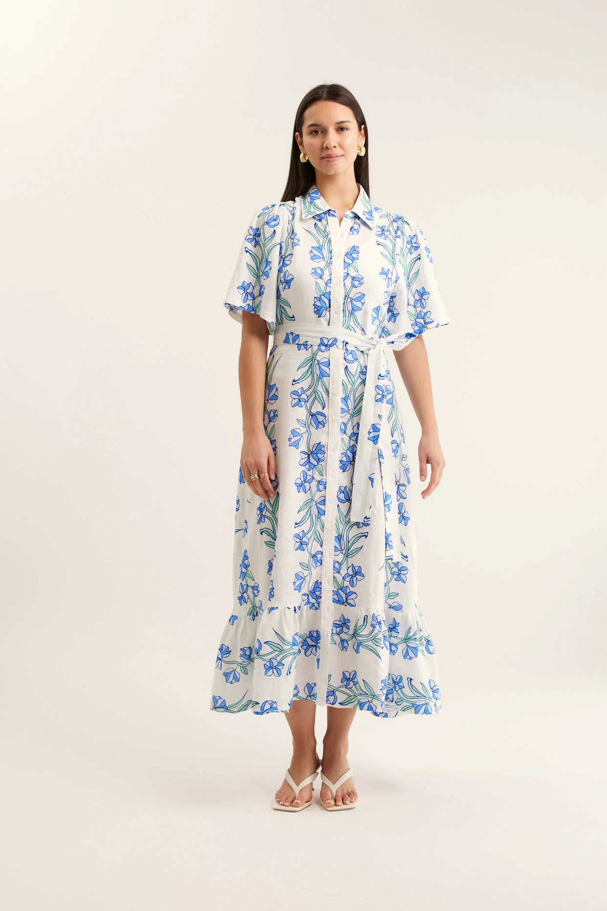 Emma Linen Dress In Blue Vine Print - Image 6