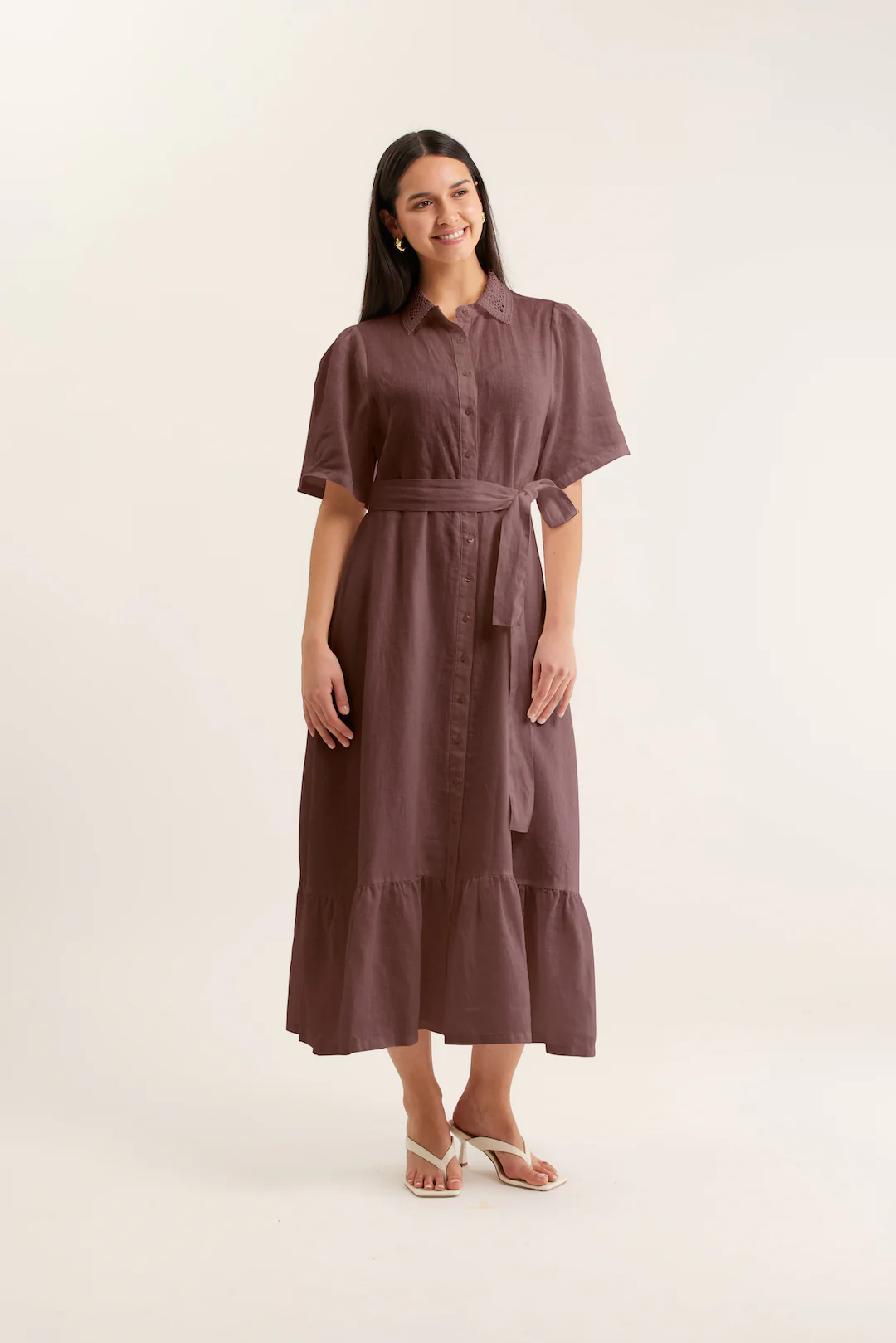 Emma Linen Dress In Choc - Image 4