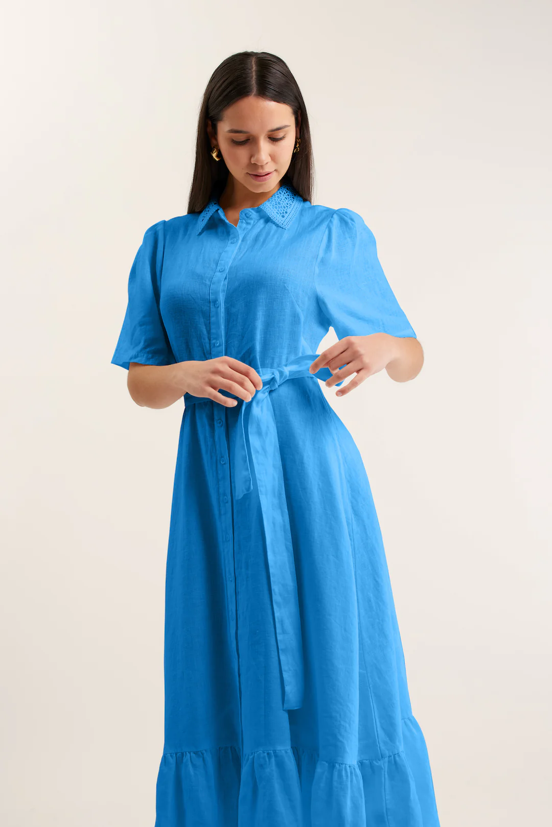 Emma Linen Dress In Cornflower - Image 3