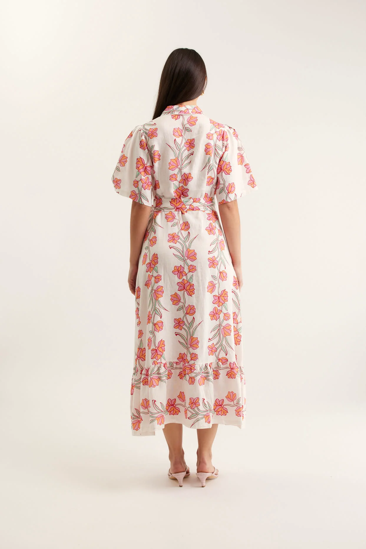 Emma Linen Dress In Pink Vine Print - Image 2