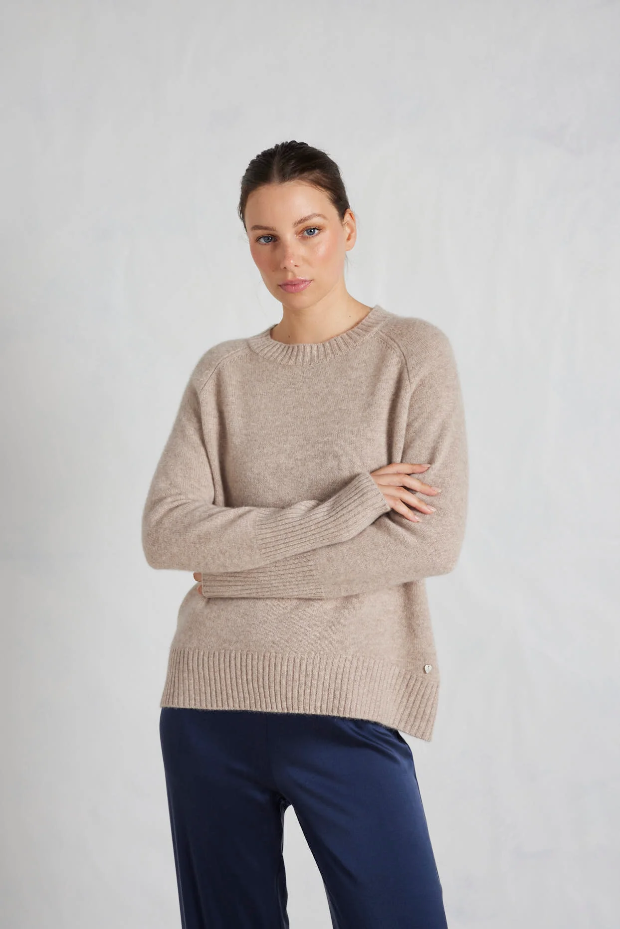 Fifi Crew Cashmere Sweater in Lightweight Beige - Image 2