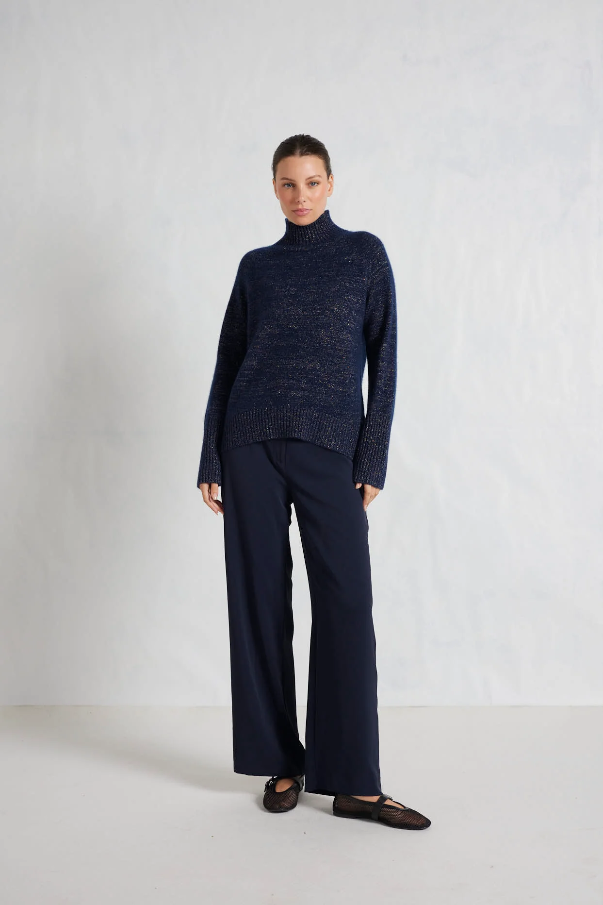 Fifi Polo Cashmere Sweater in Navy Lurex - Image 2