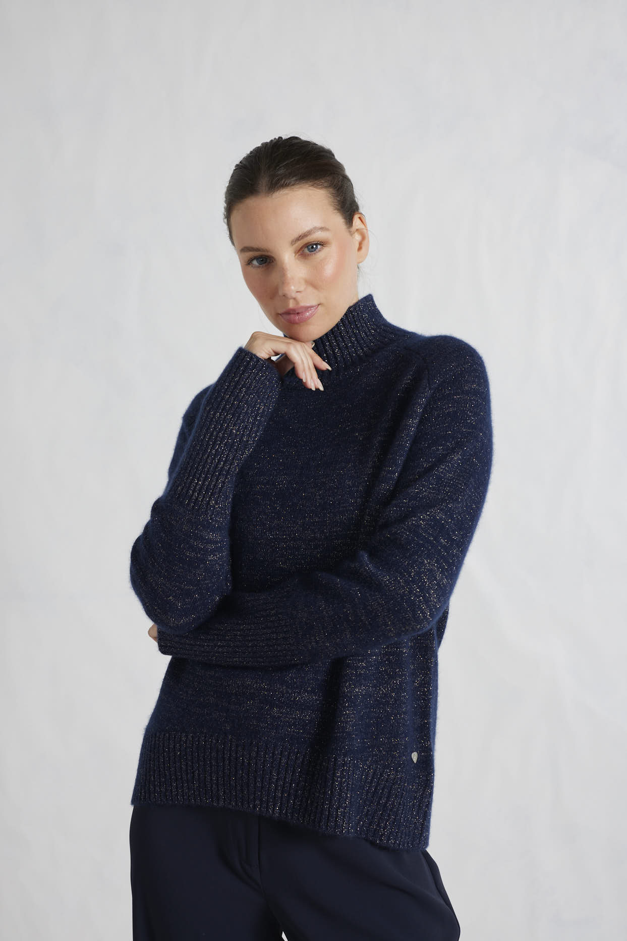 Fifi Polo Cashmere Sweater in Navy Lurex - Image 4