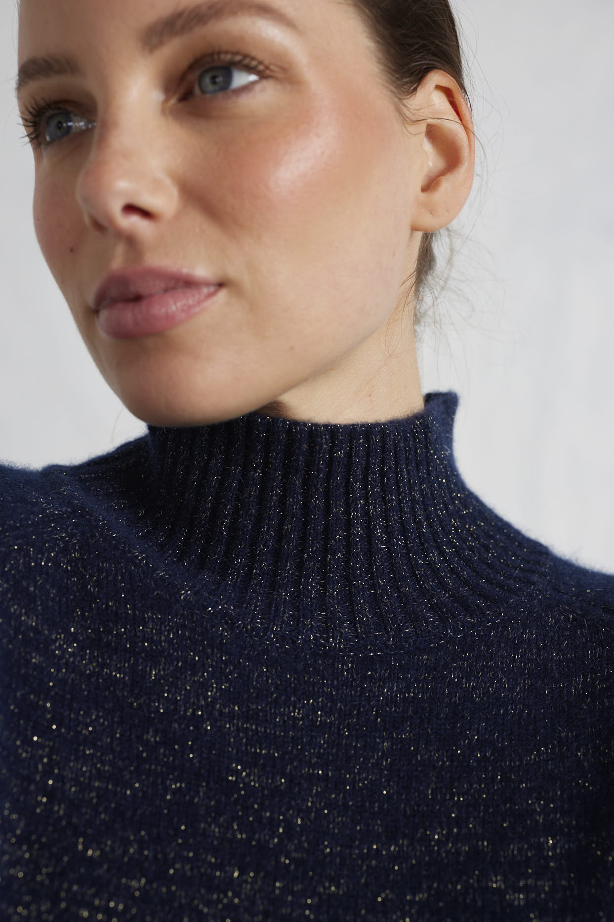 Fifi Polo Cashmere Sweater in Navy Lurex - Image 5